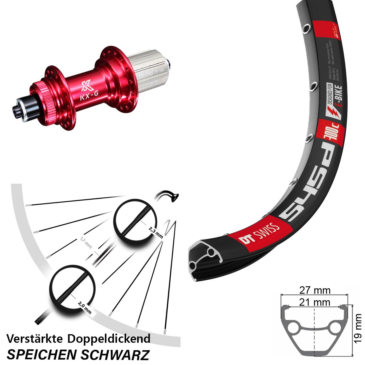DT Swiss 545 KX-G rot 26 Zoll Hinterrad Centerlock für Schnellspanner 8-12 fach
