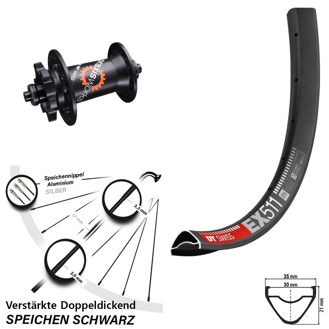 6-Loch Vorderrad 29 Zoll DT Swiss EX 511-350 QR