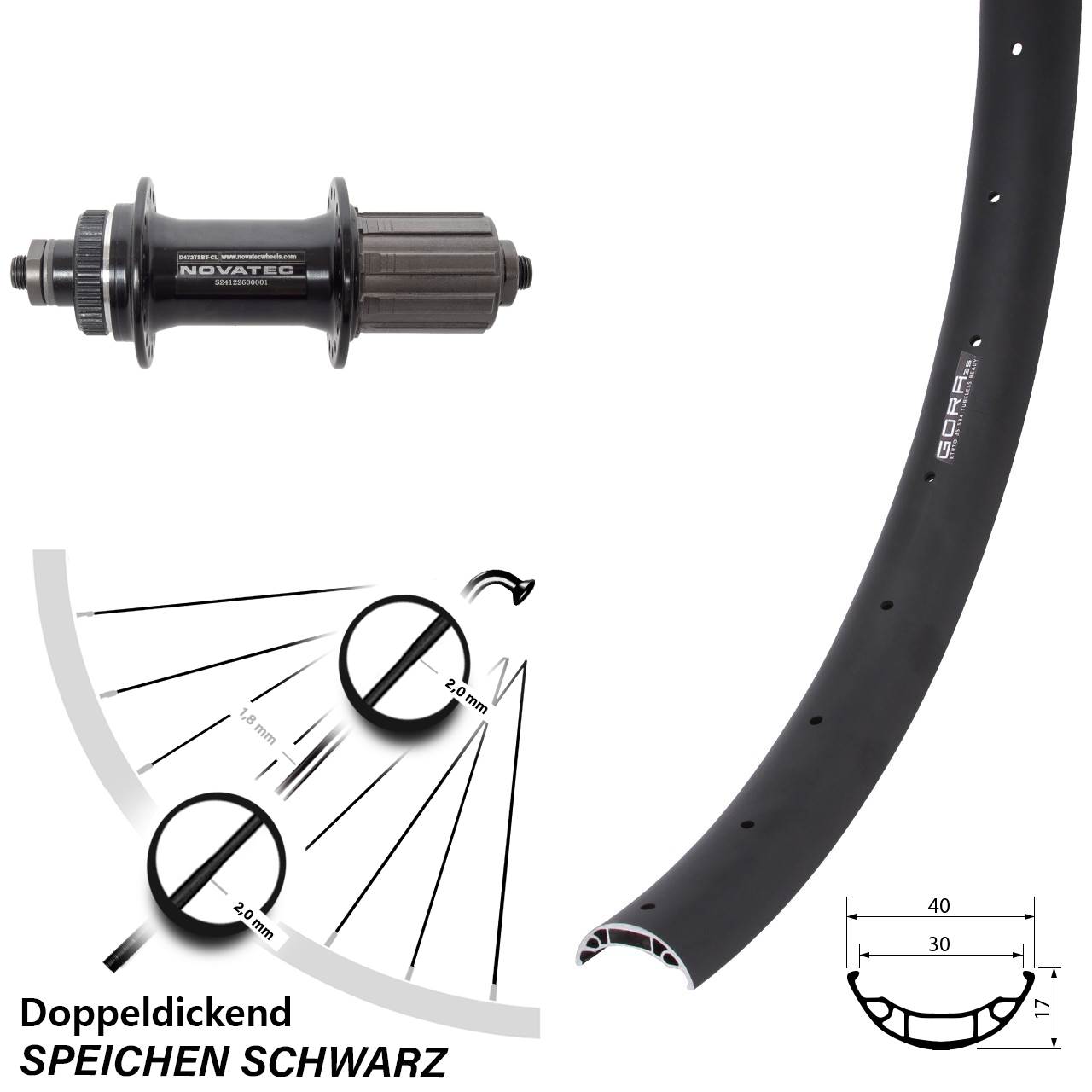 Gora 35 Novatec D472 27,5 Zoll Hinterrad Centerlock QR 8-12 fach