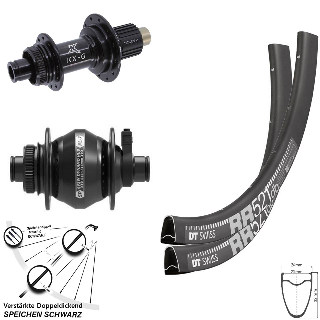 Disc Laufradsatz 28 Zoll DT Swiss RR521 KX-G Steckachse SP PL-7 Micro Spline 12x100/142