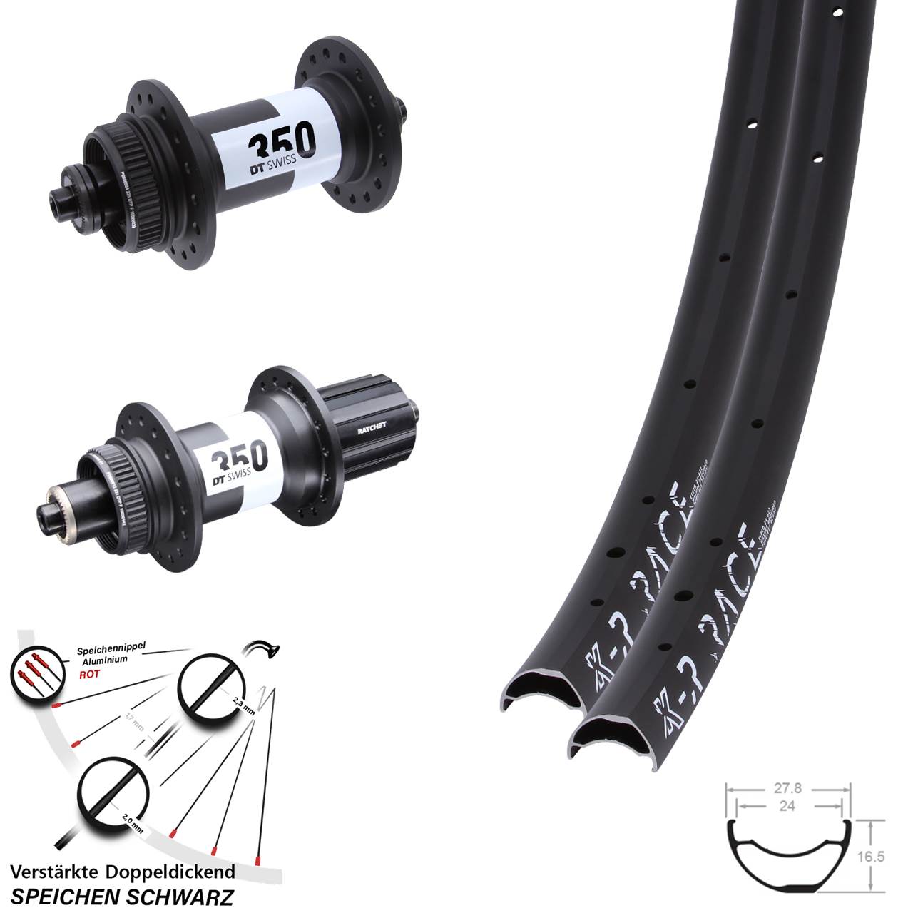 Laufradsatz QR KX-R Race DT Swiss 350 Ratchet 36 8-11 fach HG