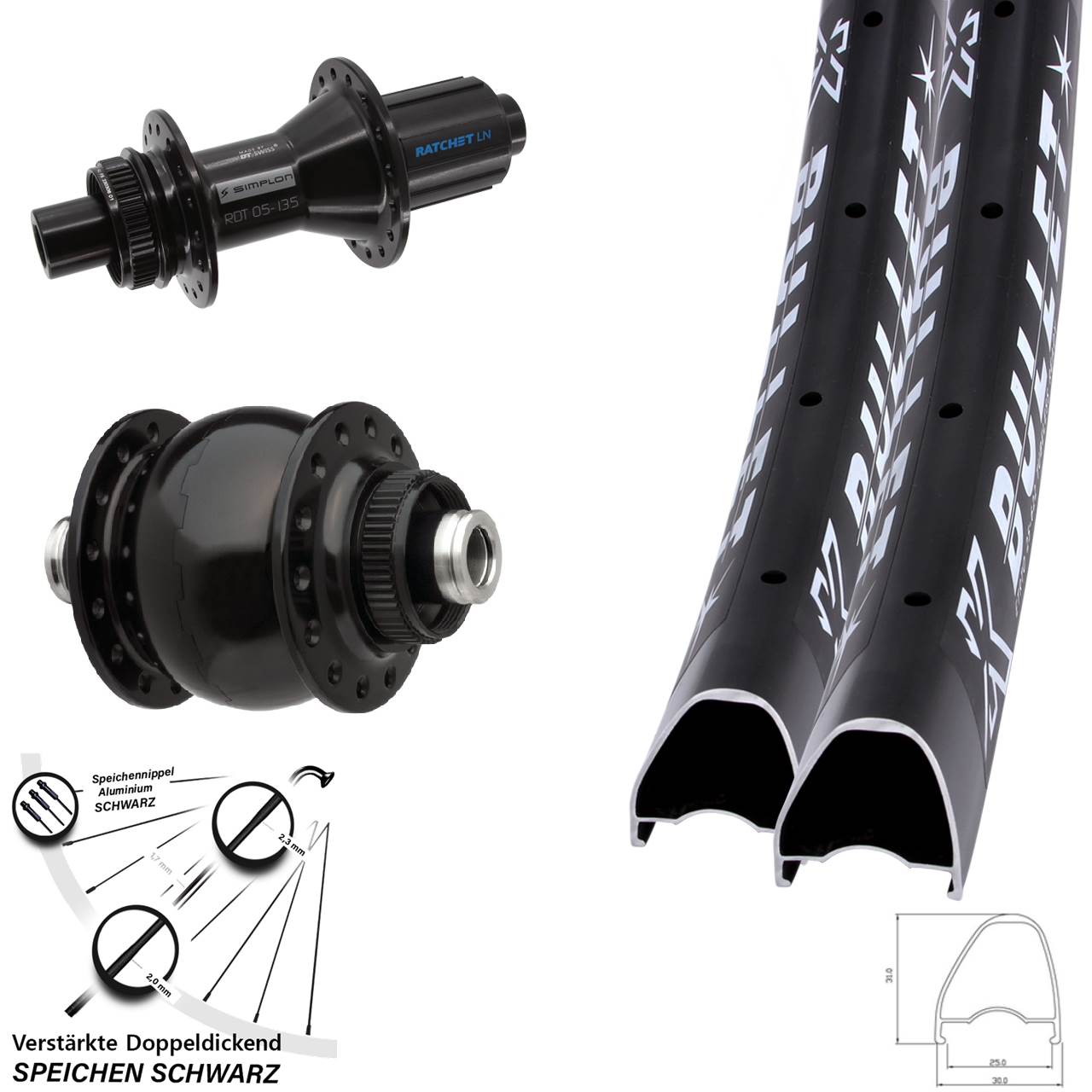 Laufradsatz Disc 12x100/142 28 Zoll KX Bullet OS DT Swiss 370 Hybrid SON delux 8-11 fach