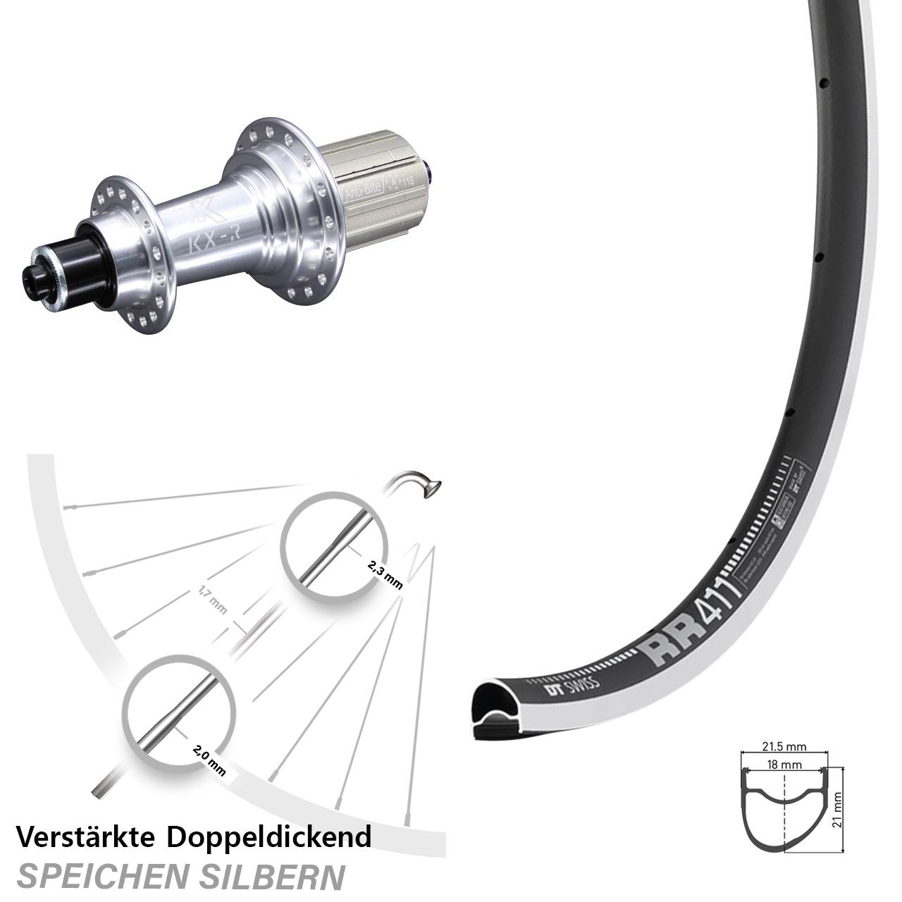 Hinterrad 28 Zoll DT Swiss RR 411 OS KX R 8-12 fach HG QR