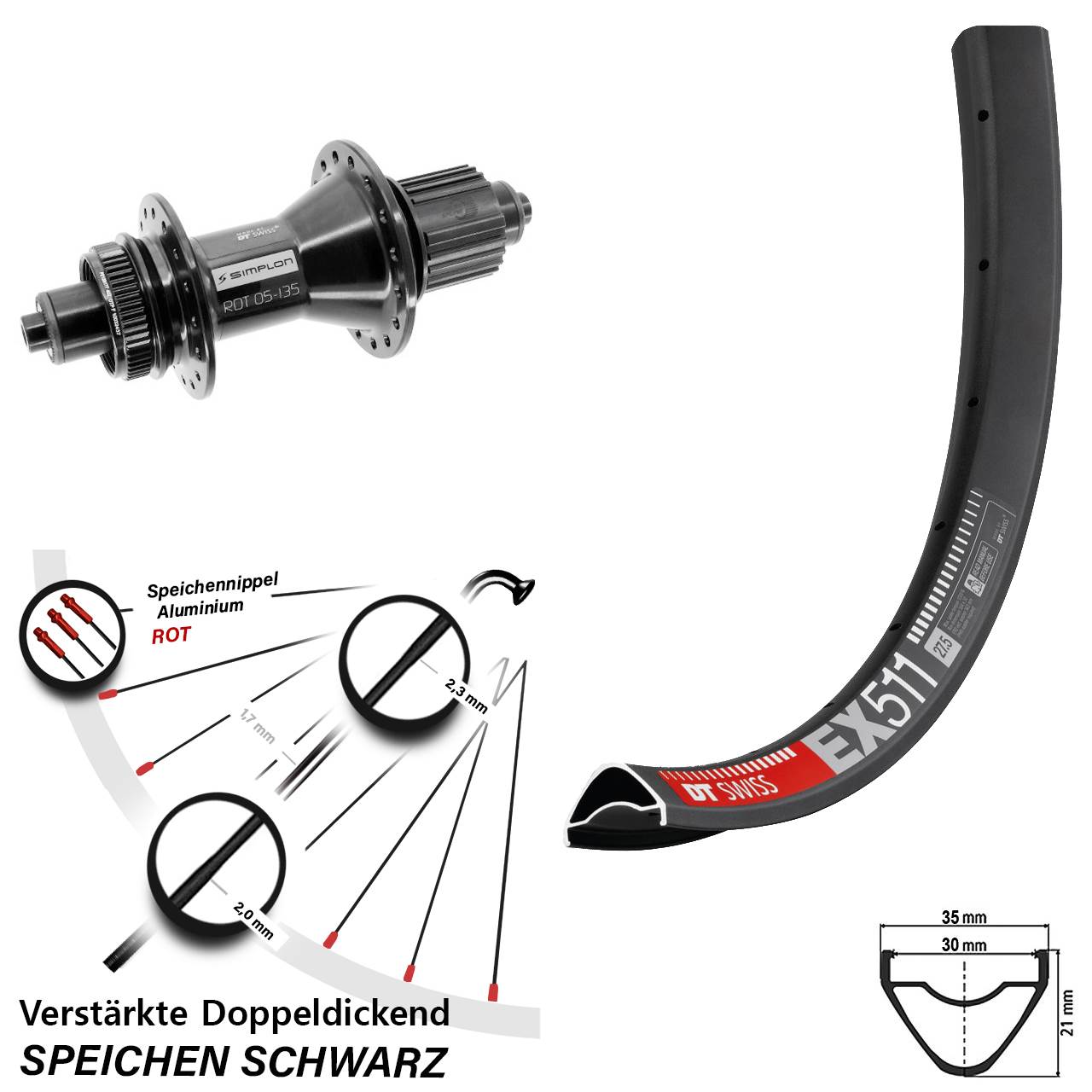 Disc Hinterrad 29 Zoll DT Swiss EX511-370 Hybrid Shimano Micro Spline für Schnellspanner