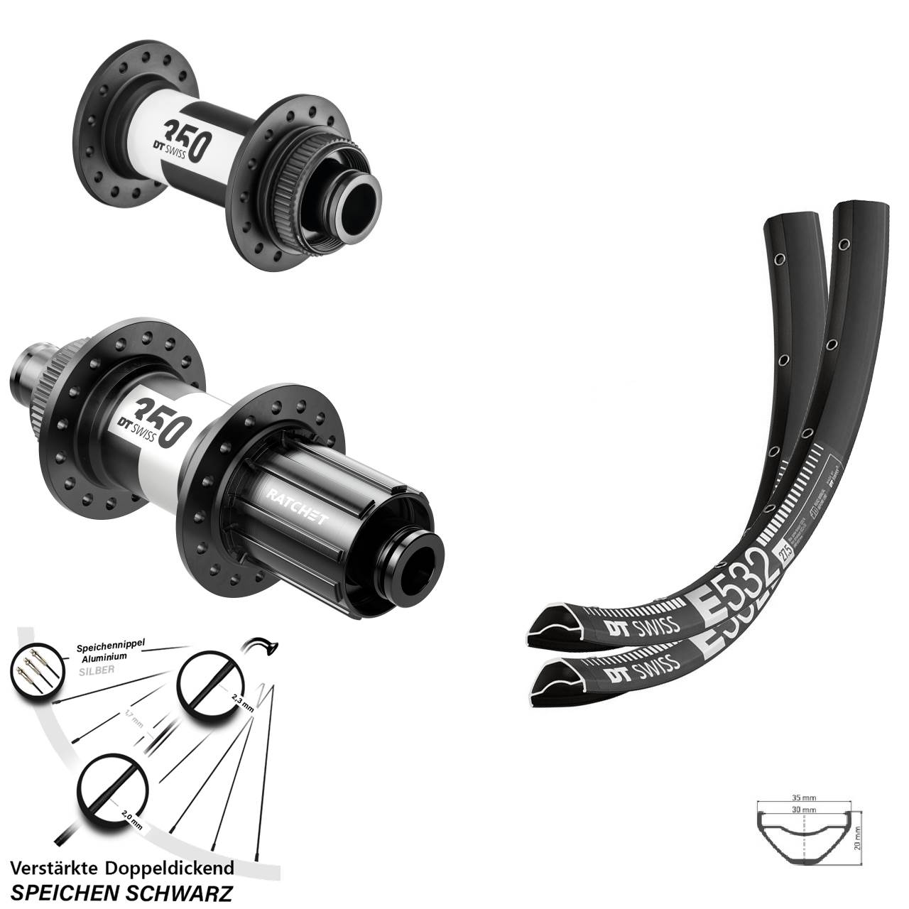 29 Zoll DT Swiss E 532-350 Laufradsatz Centerlock 15x100 12x142 8-11 fach HG