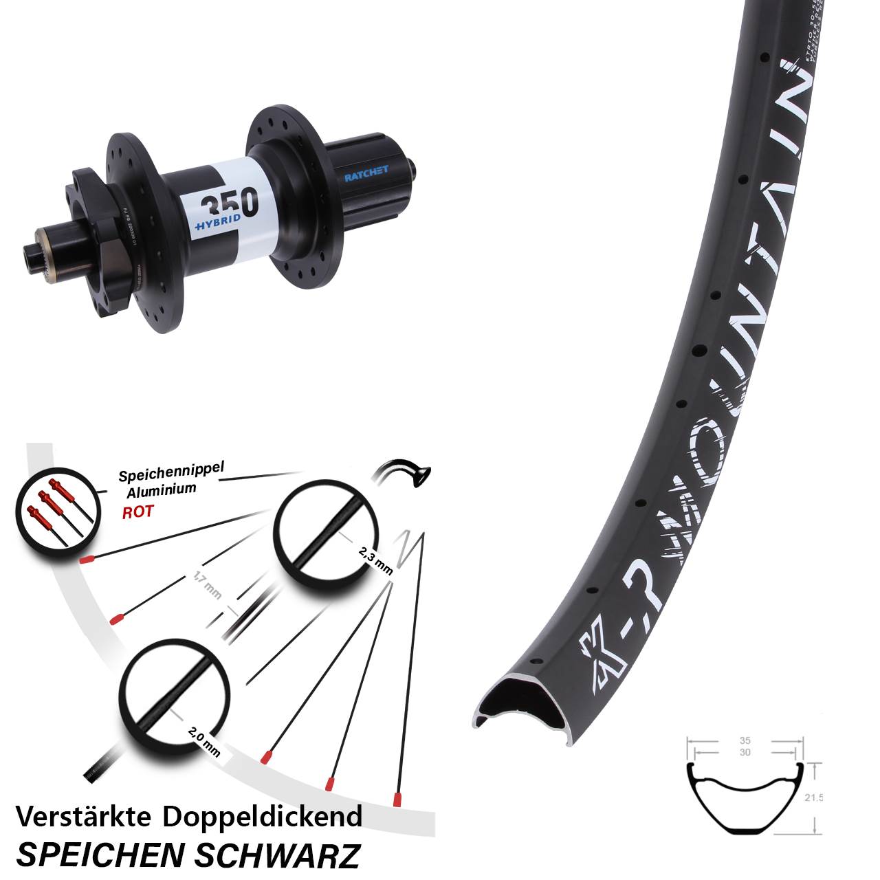 29 Zoll KX-R Mountain DT Swiss 350 Hybrid Disc Laufrad QR Boost 8-11 fach