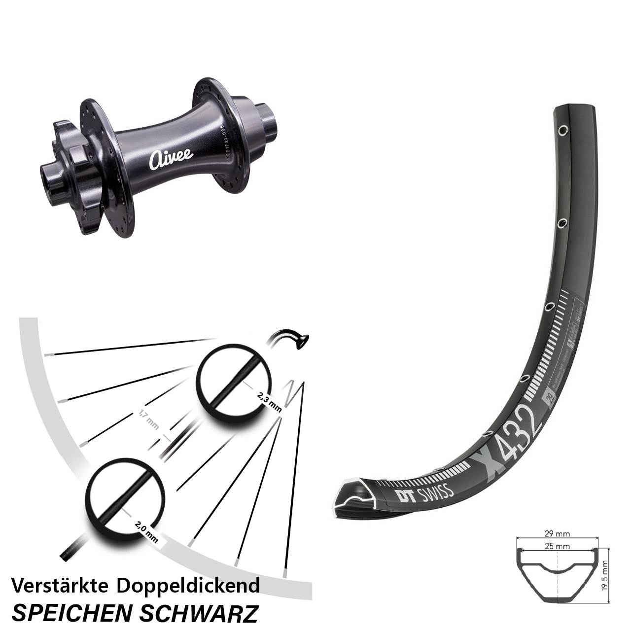 DT Swiss X432 Aivee Classic 29 Zoll Vorderrad 6-Loch 15x110 Boost