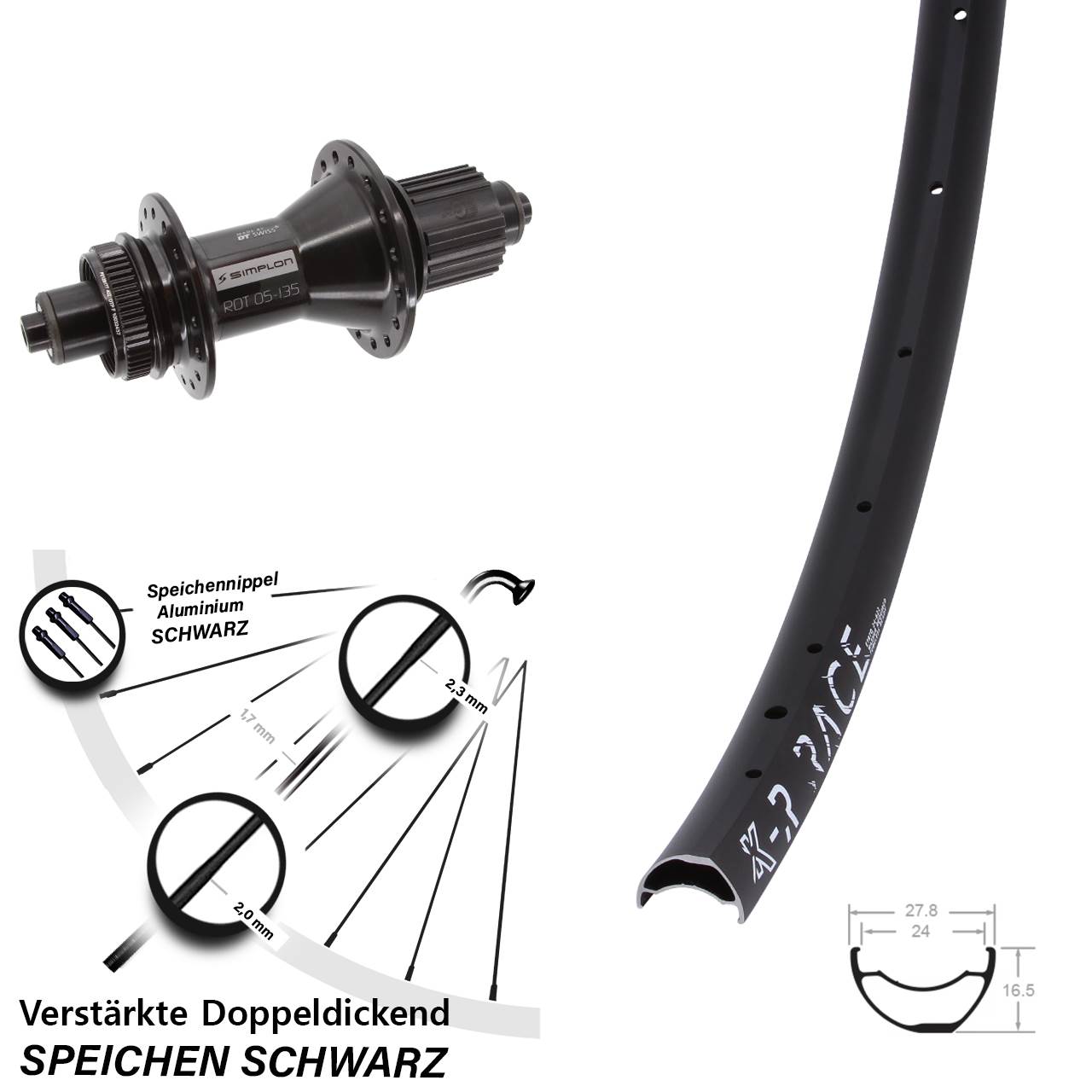 KX-R Race DT Swiss 370 Hybrid 28 Zoll Disc Hinterrad QR Micro Spline