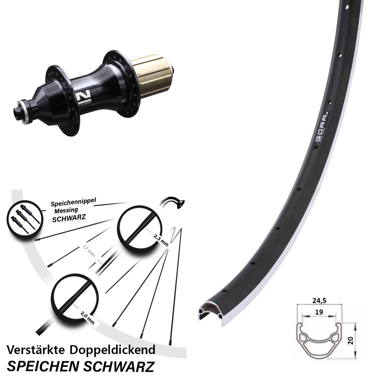 Hinterrad 26 Zoll Gora 19 Novatec F-162SB 8-12 fach QR
