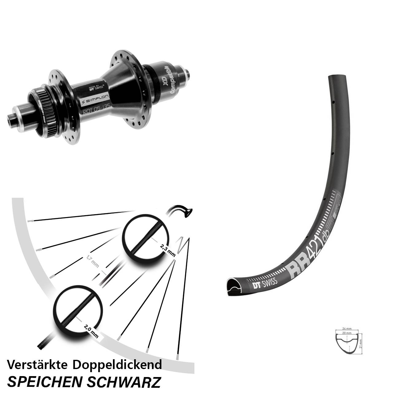 DT Swiss RR 421-370 28 Zoll Disc Hinterrad für Schnellspanner XD 11-12 fach
