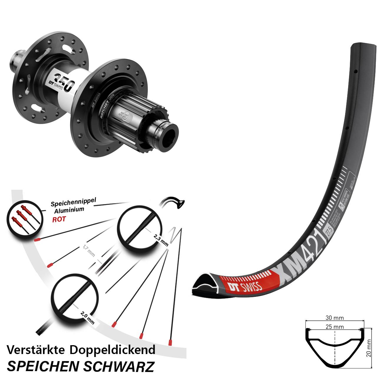 Hinterrad Centerlock 12x148 650B DT Swiss XM421-350 DEG72 Shimano Micro Spline