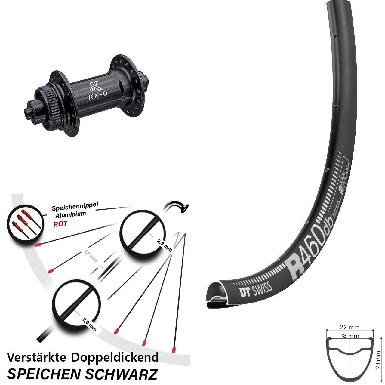 28 Zoll DT Swiss R 460 Disc KX-G Vorderrad Centerlock QR