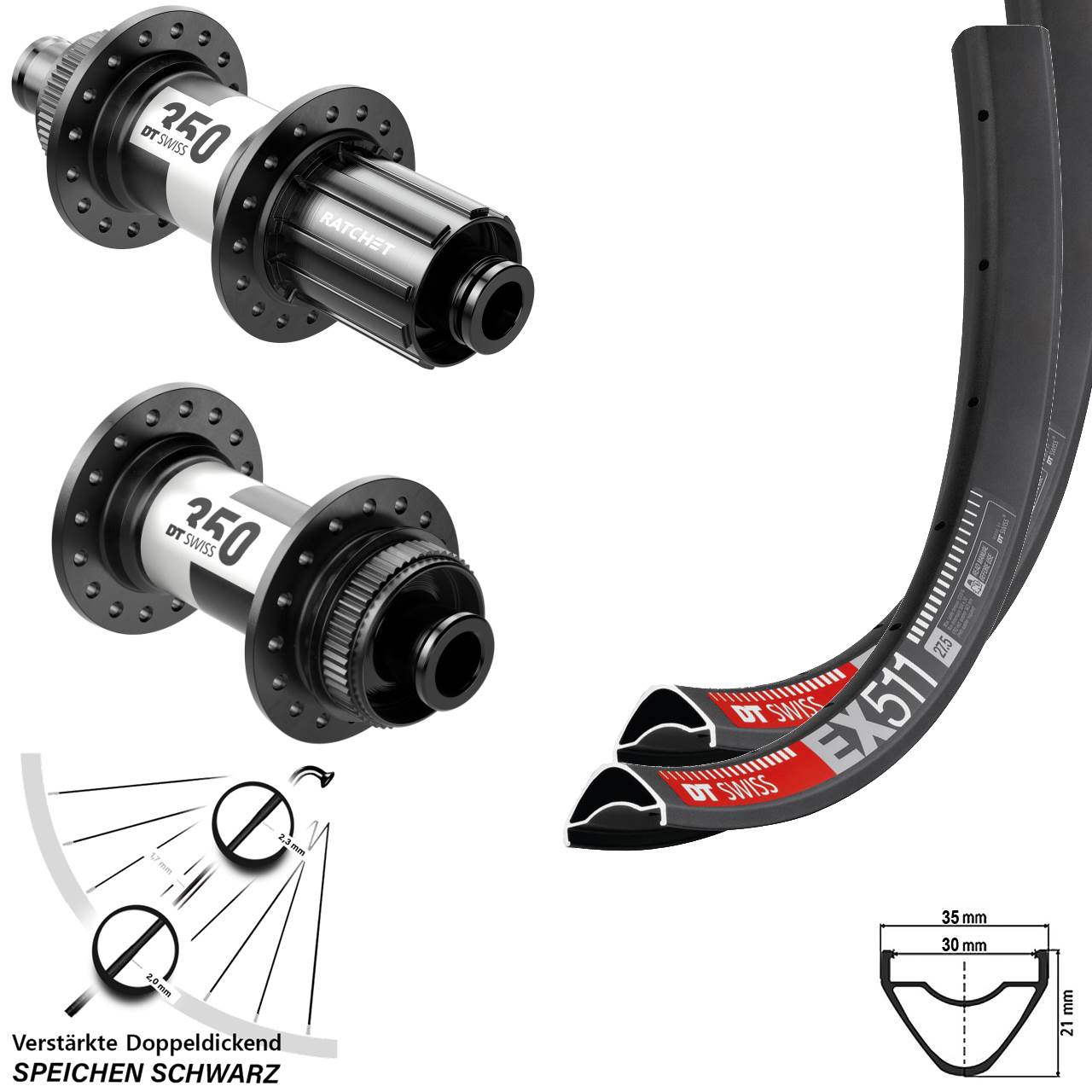 Centerlock Laufradsatz 12x100/142 27,5 Zoll DT Swiss EX511 350 11-12 fach