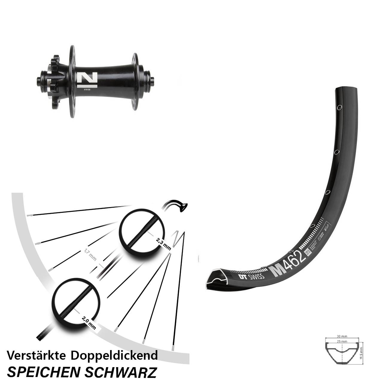 Disc Vorderrad für Schnellspanner 650B DT Swiss M462 Novatec D791