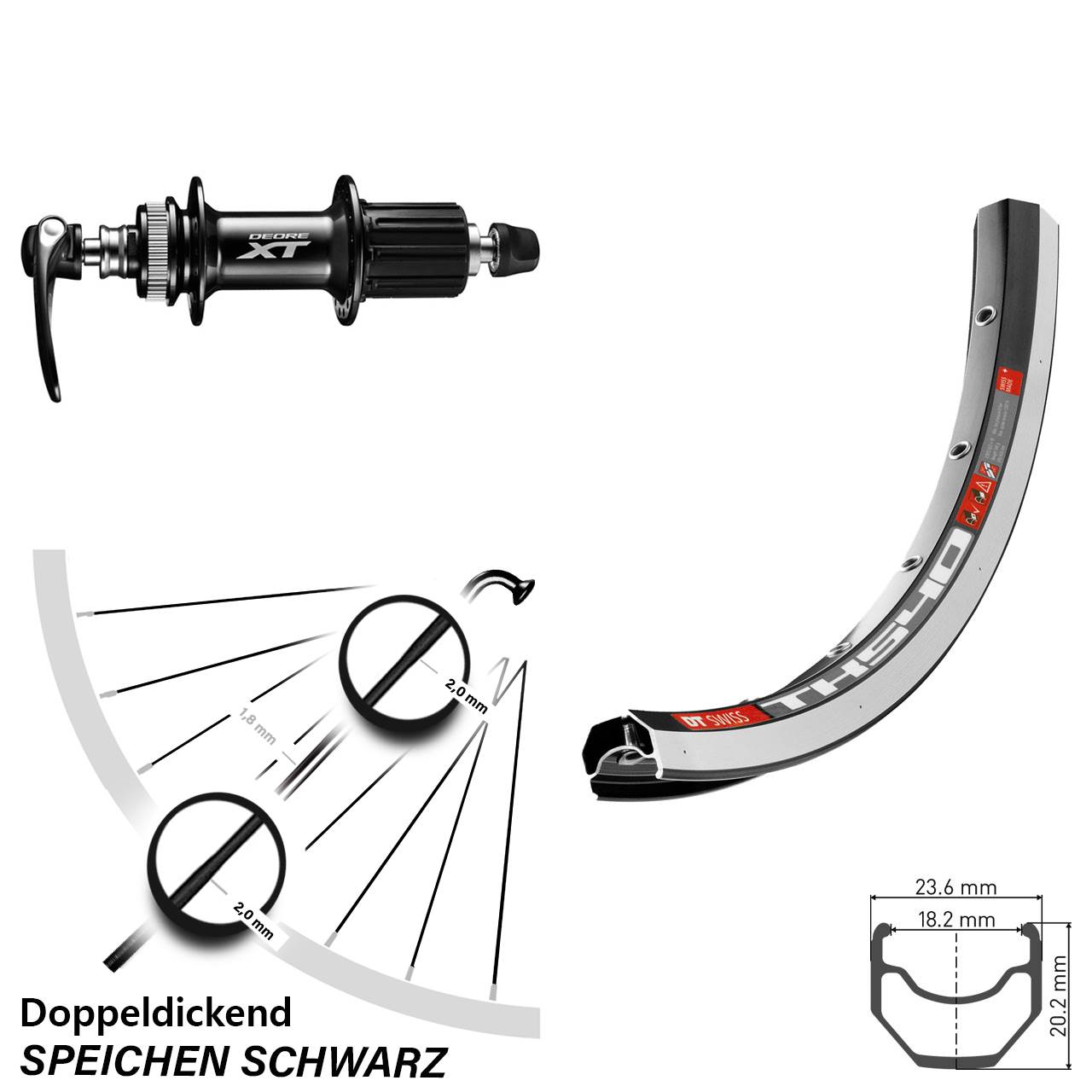 Hinterrad 28 Zoll DT Swiss TK540 Shimano XT 8-11 fach HG