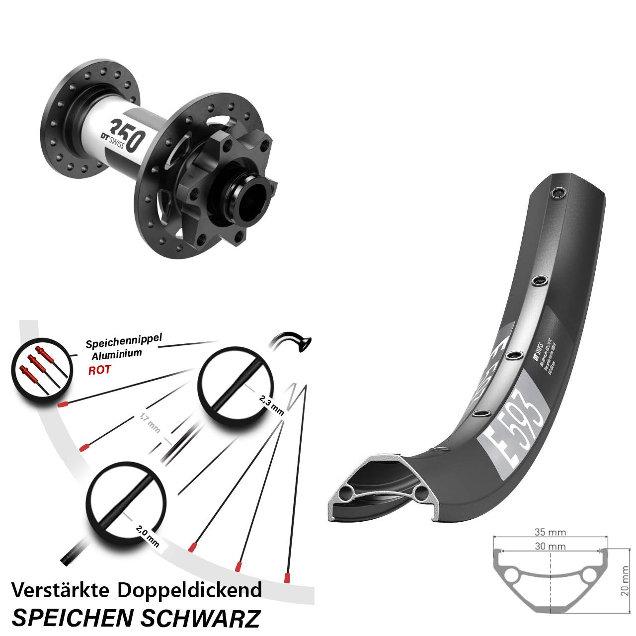 DT Swiss E 593-350 27,5 Zoll 6-Loch Vorderrad 15x110 Boost
