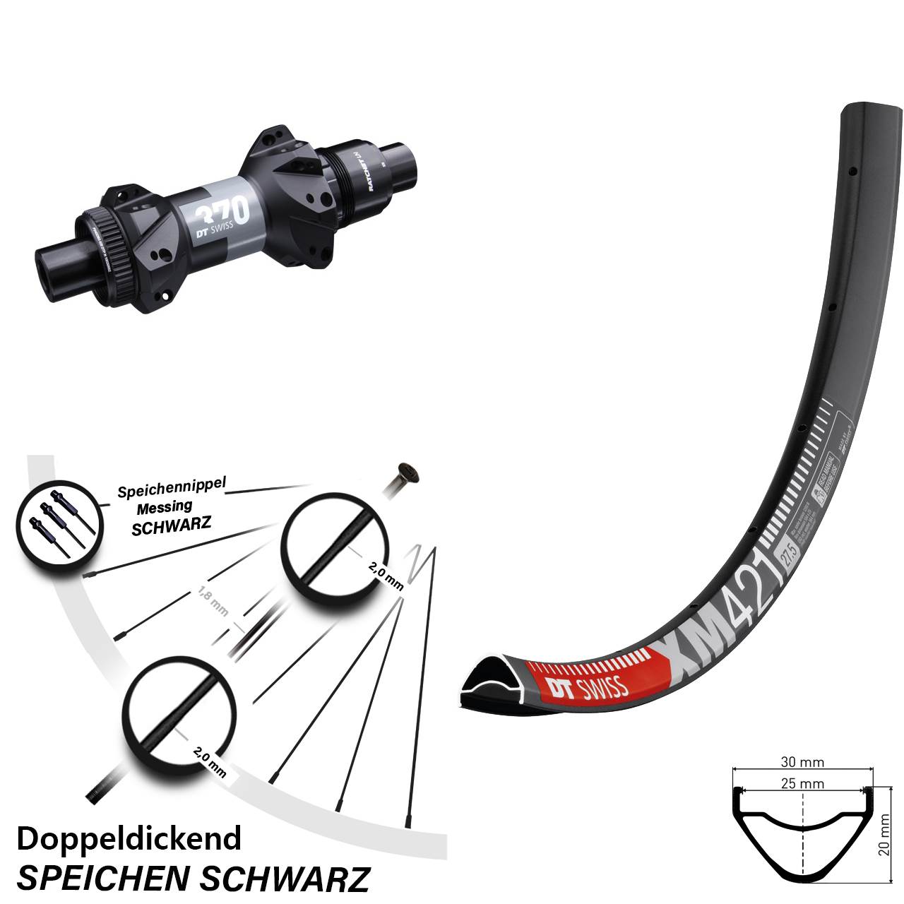 DT Swiss XM 421 Hinterrad 29 Zoll Boost 370 Centerlock Straightpull Sram XD