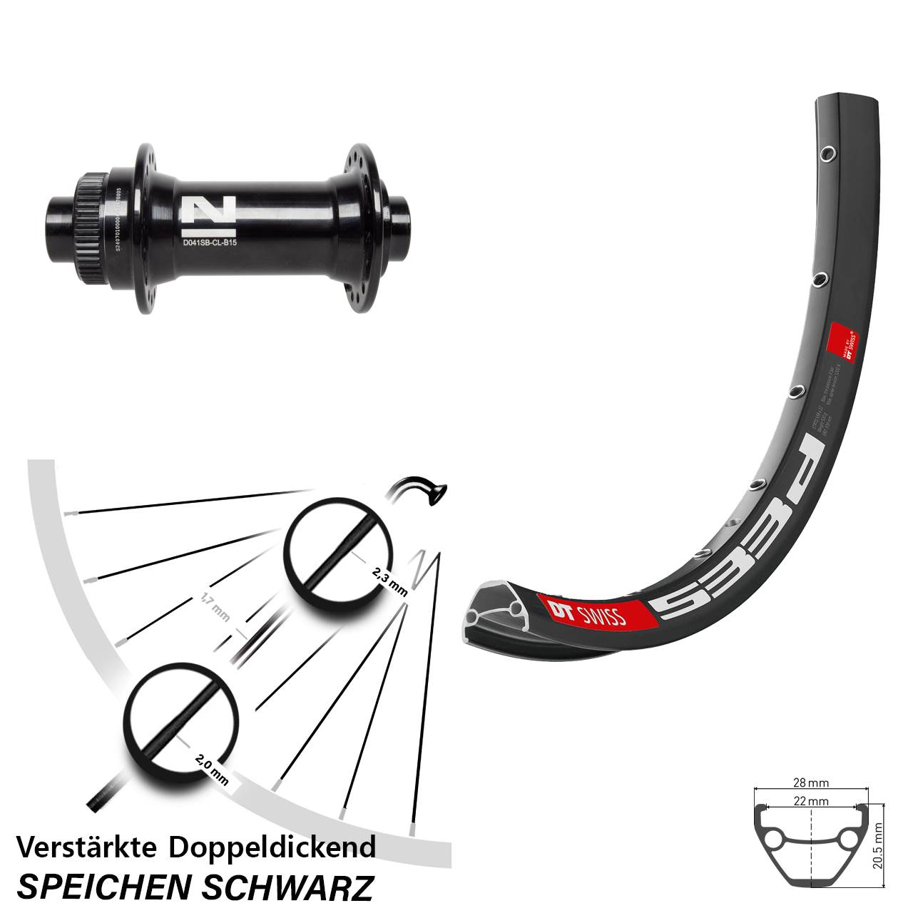26 Zoll DT Swiss 533d Novatec D041 Vorderrad Centerlock 15x110 Boost