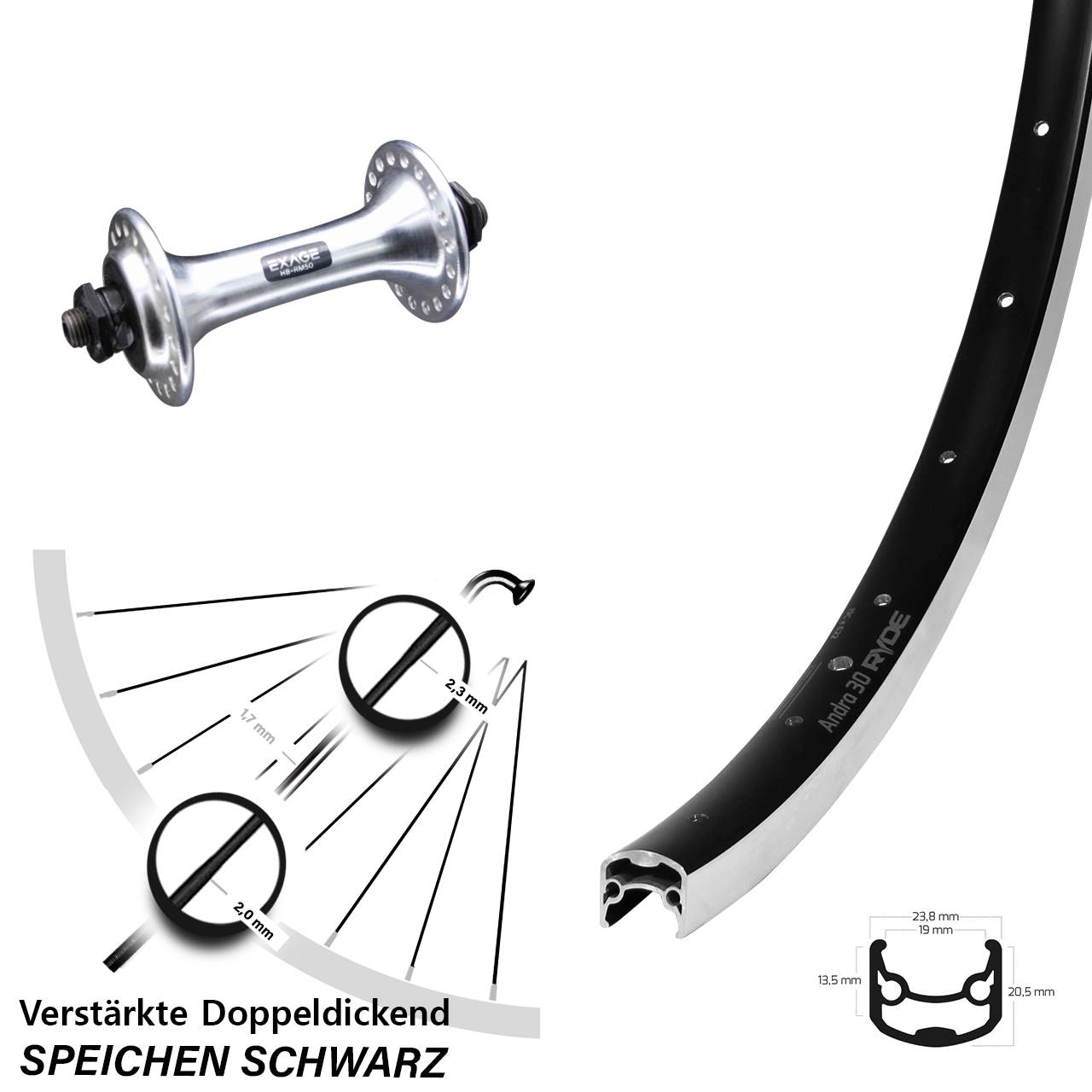 Vorderrad 26 Zoll Ryde Andra 30 Shimano QR