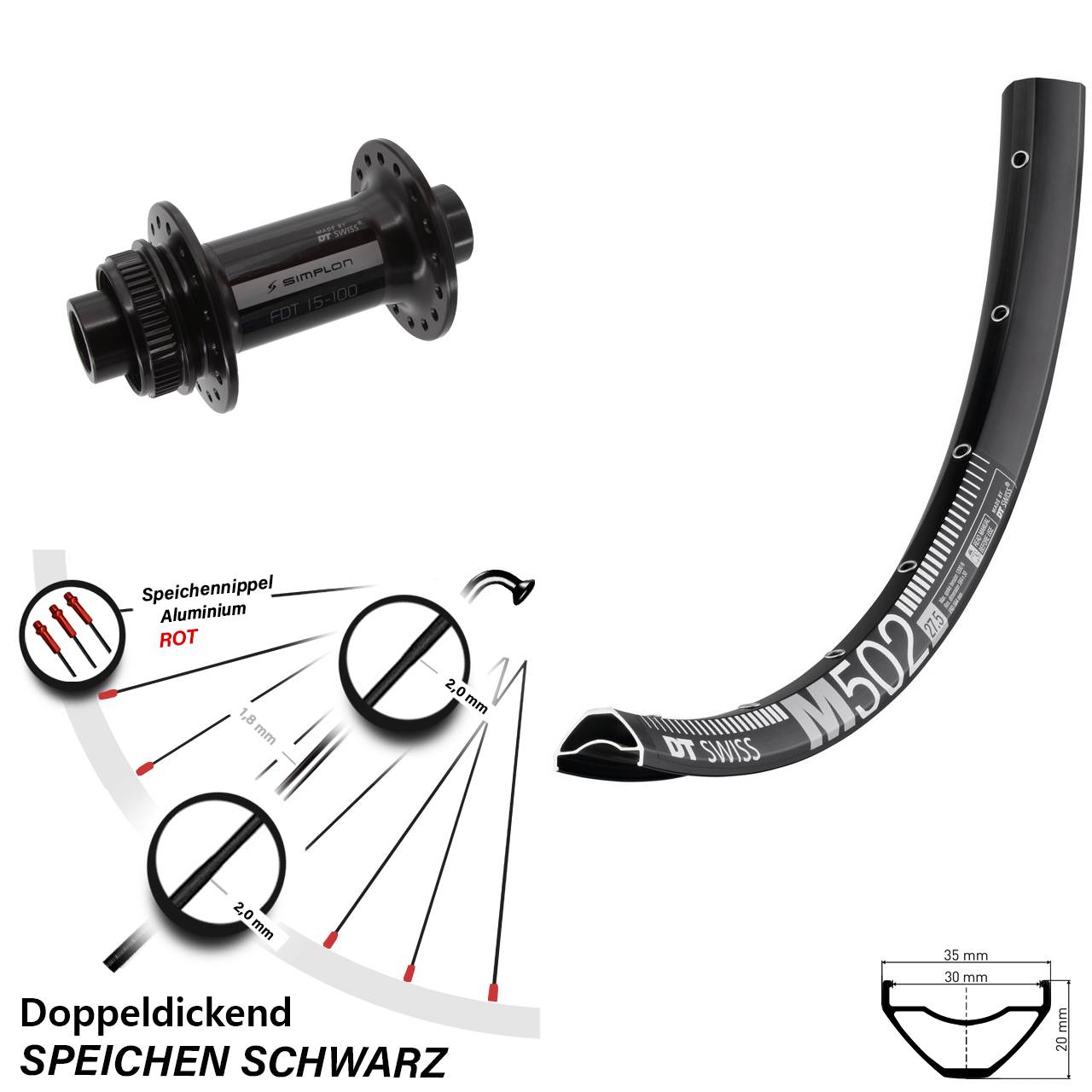 Disc Vorderrad 15x100 27,5 Zoll DT Swiss M 502 370