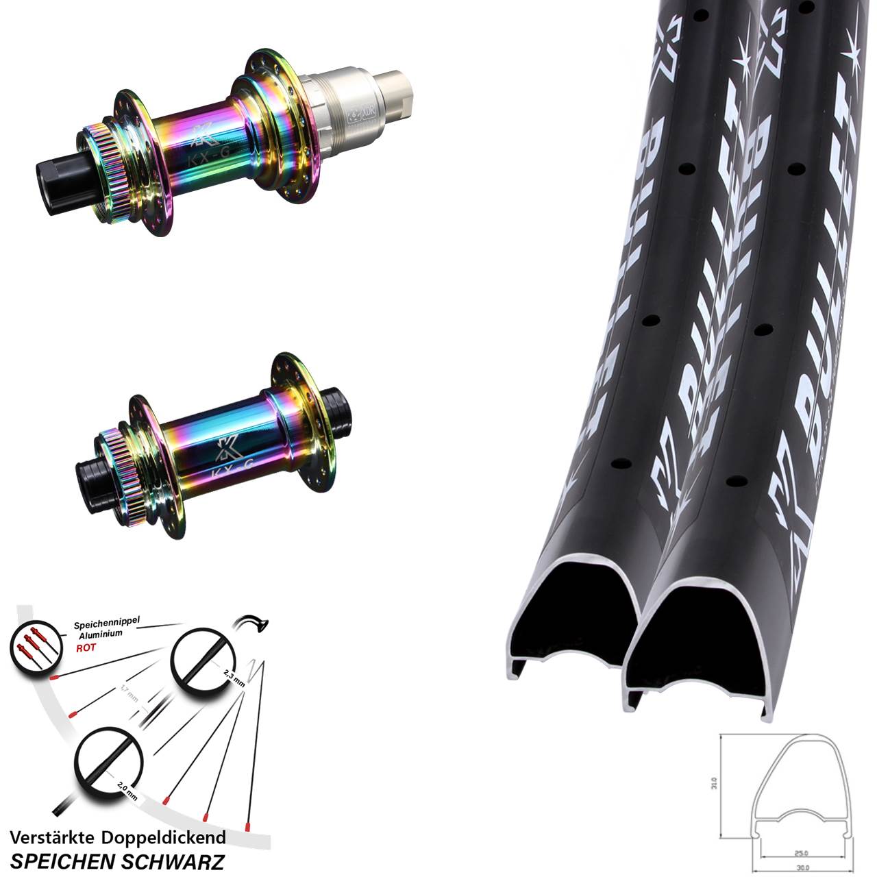 Disc Laufrad-Satz 12x100/142 28 Zoll KX-G Bullet OS Oilslick XDR