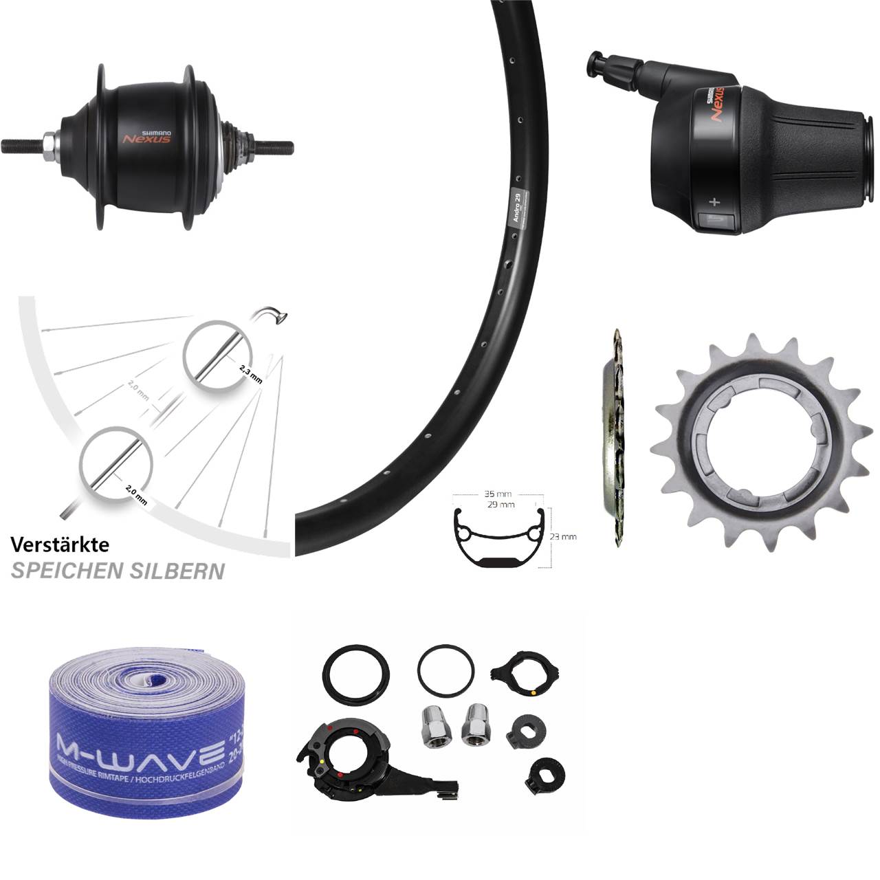 Shimano C6001 Nexus 8-Gang Premium Ryde Andra 29 Zoll Hinterrad für Rollenbremse
