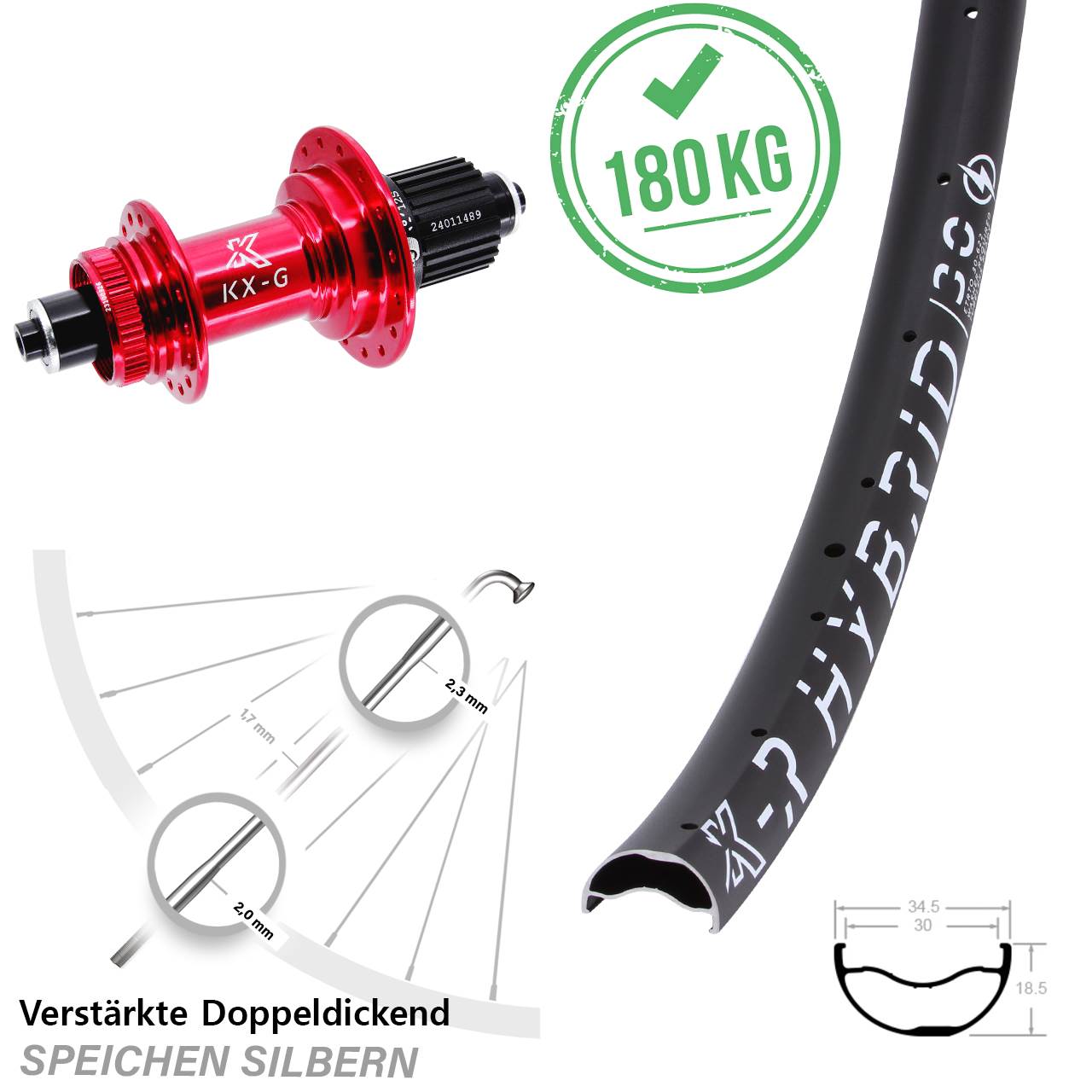 29 Zoll KX-GR Hybrid 30 rot Disc Laufrad QR Shimano Micro Spline
