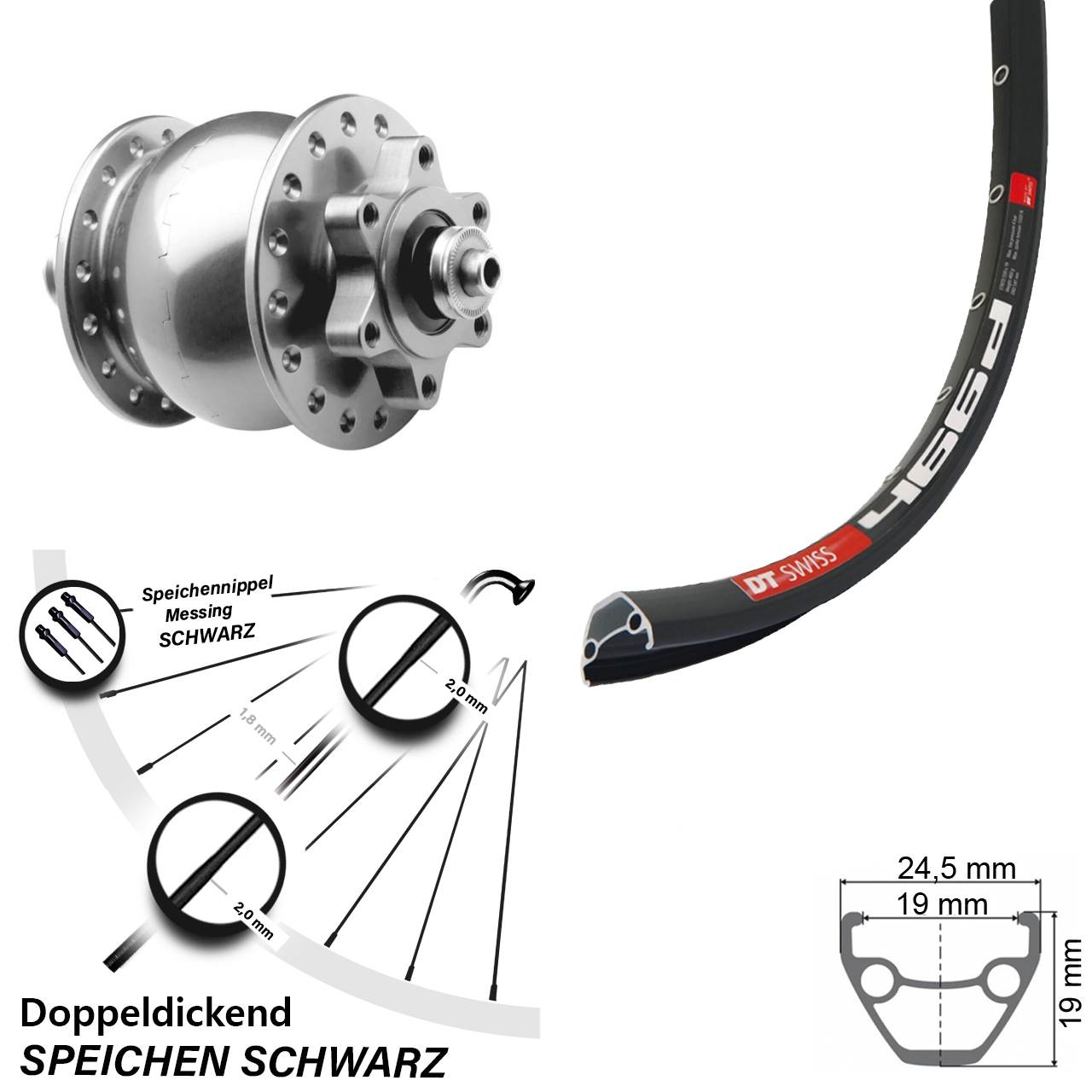 silbern DT Swiss 466d SON 28 Zoll Disc Laufrad mit Nabendynamo QR
