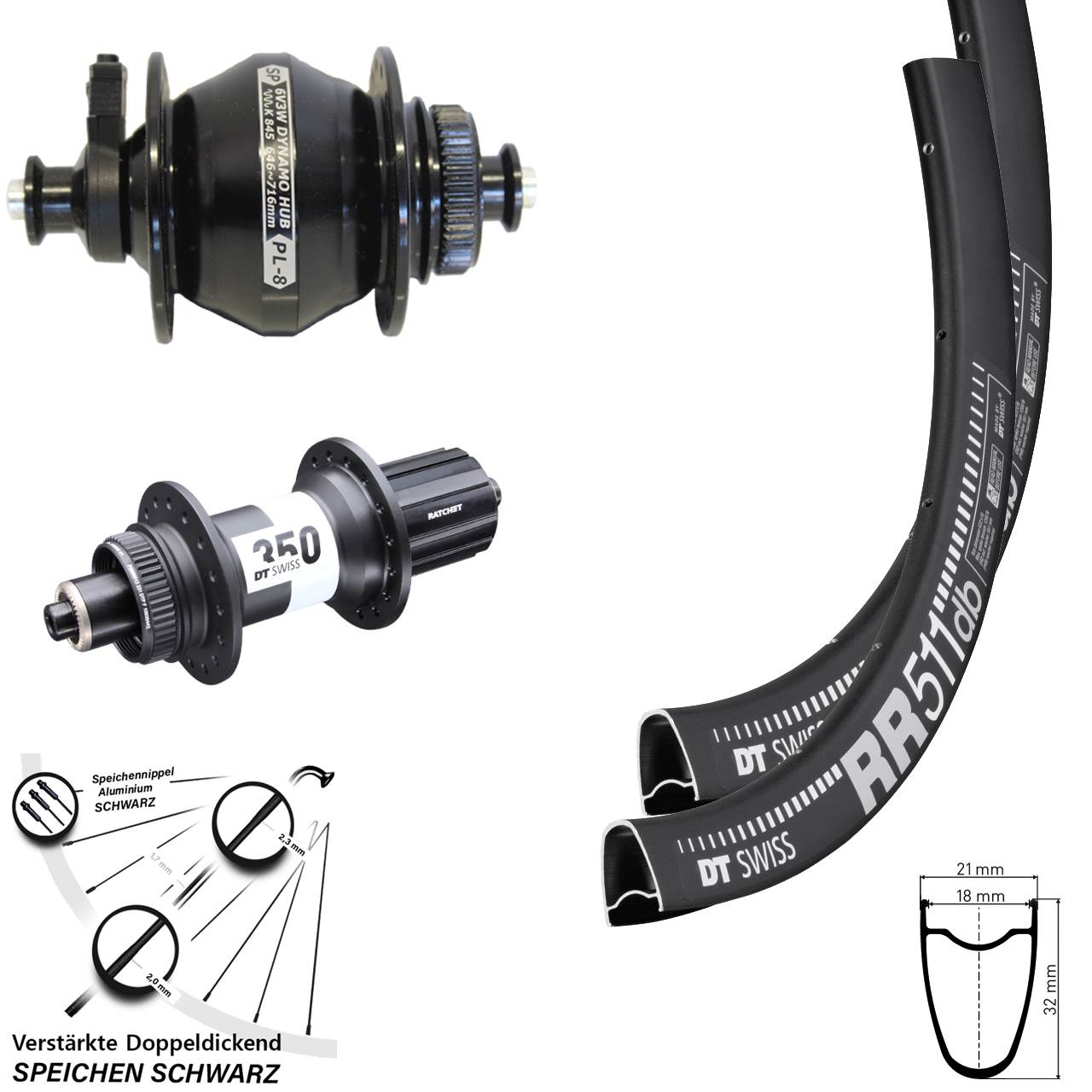 28 Zoll DT Swiss RR 511-350 Shutter PL-8 Centerlock Laufradsatz für Schnellspanner 8-11 fach
