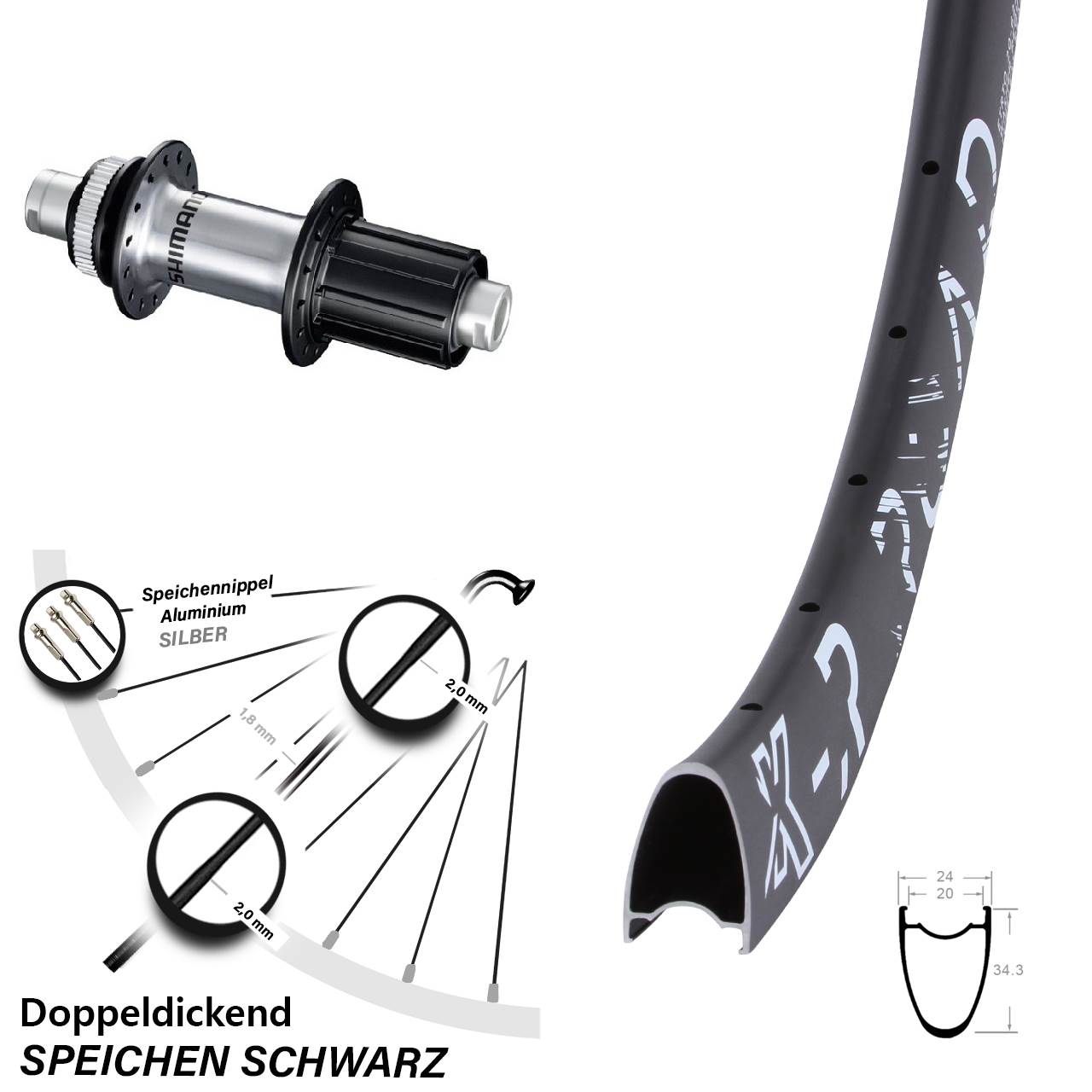 KX-R Road Shimano FH-RS770 28 Zoll Disc Hinterrad 12x142 8-12 fach HG