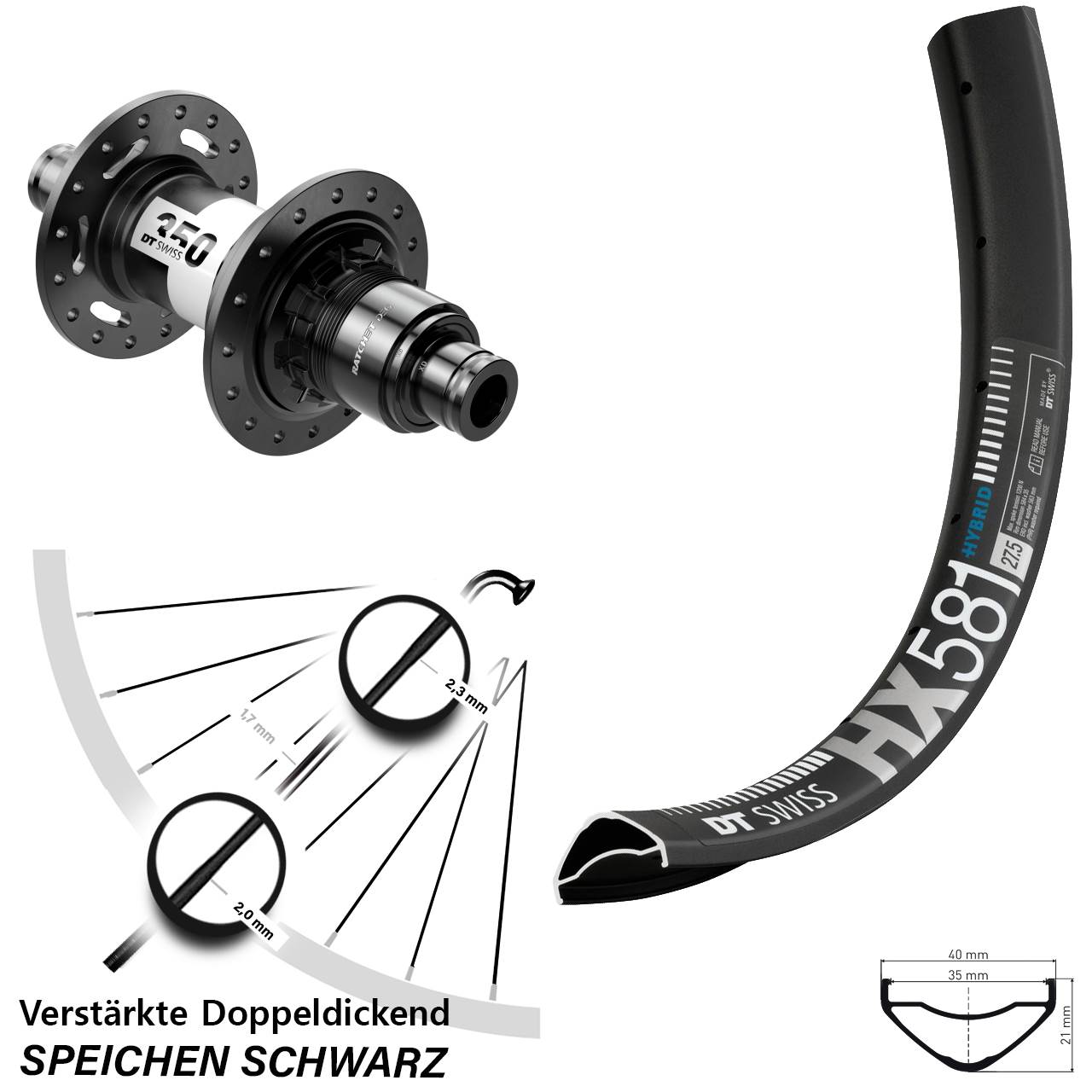 Hinterrad Centerlock 27,5 Zoll DT Swiss HX 581-350 DEG 72 XD 11-12 fach 12x148