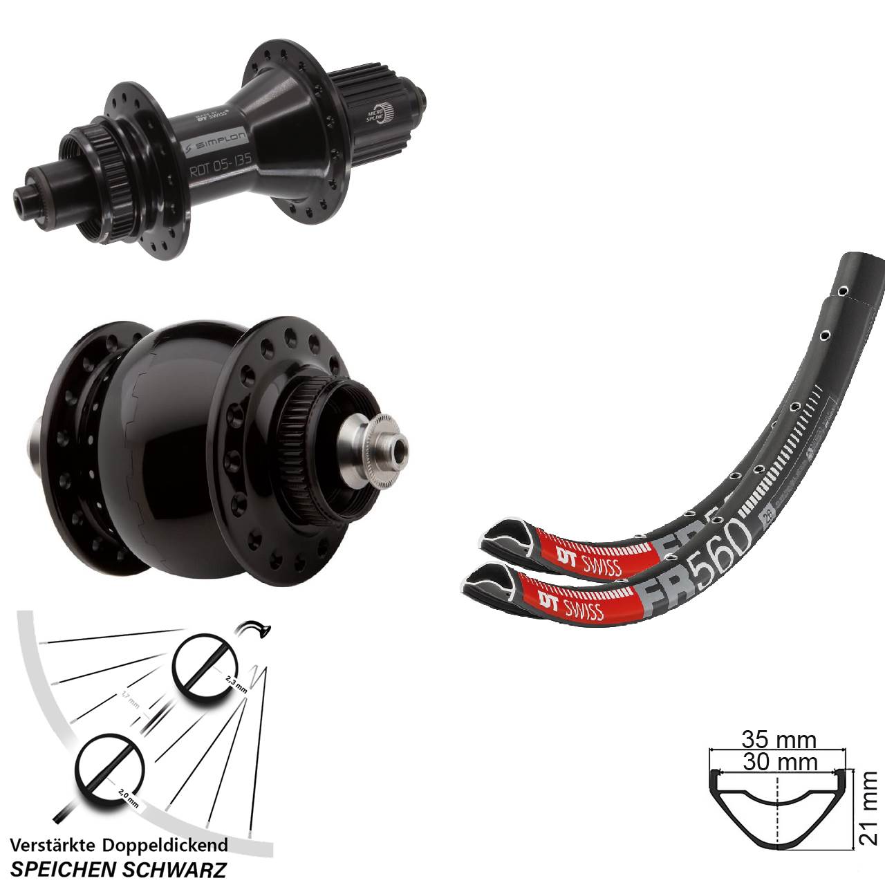 DT Swiss FR 560 370 Hybrid SON 28 26 Zoll Disc Laufradsatz QR Micro Spline