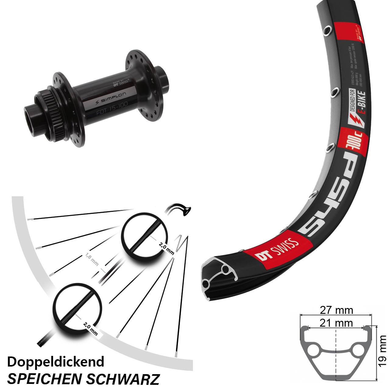 28 Zoll DT Swiss 545d 370 Vorderrad Centerlock 15x100