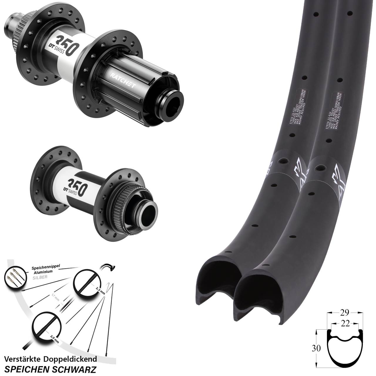 28 Zoll KX-RC Gravel Carbon DT Swiss 350 Disc Laufrad-Satz 15x100 12x142 11-12 fach