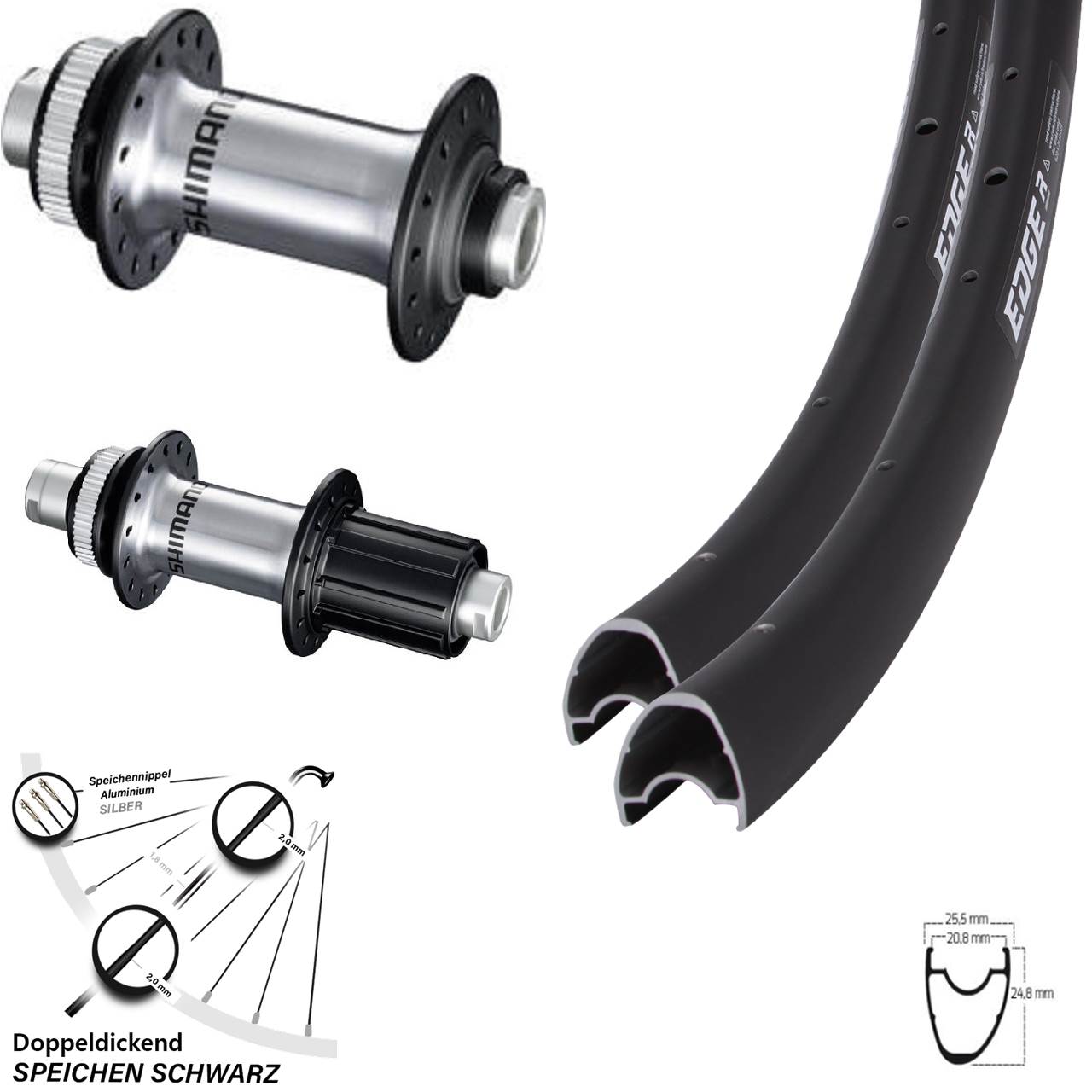 Shimano RS 770 28 Zoll Laufradsatz Ryde Edge R 25 OS Steckachse 12x100/142 mm