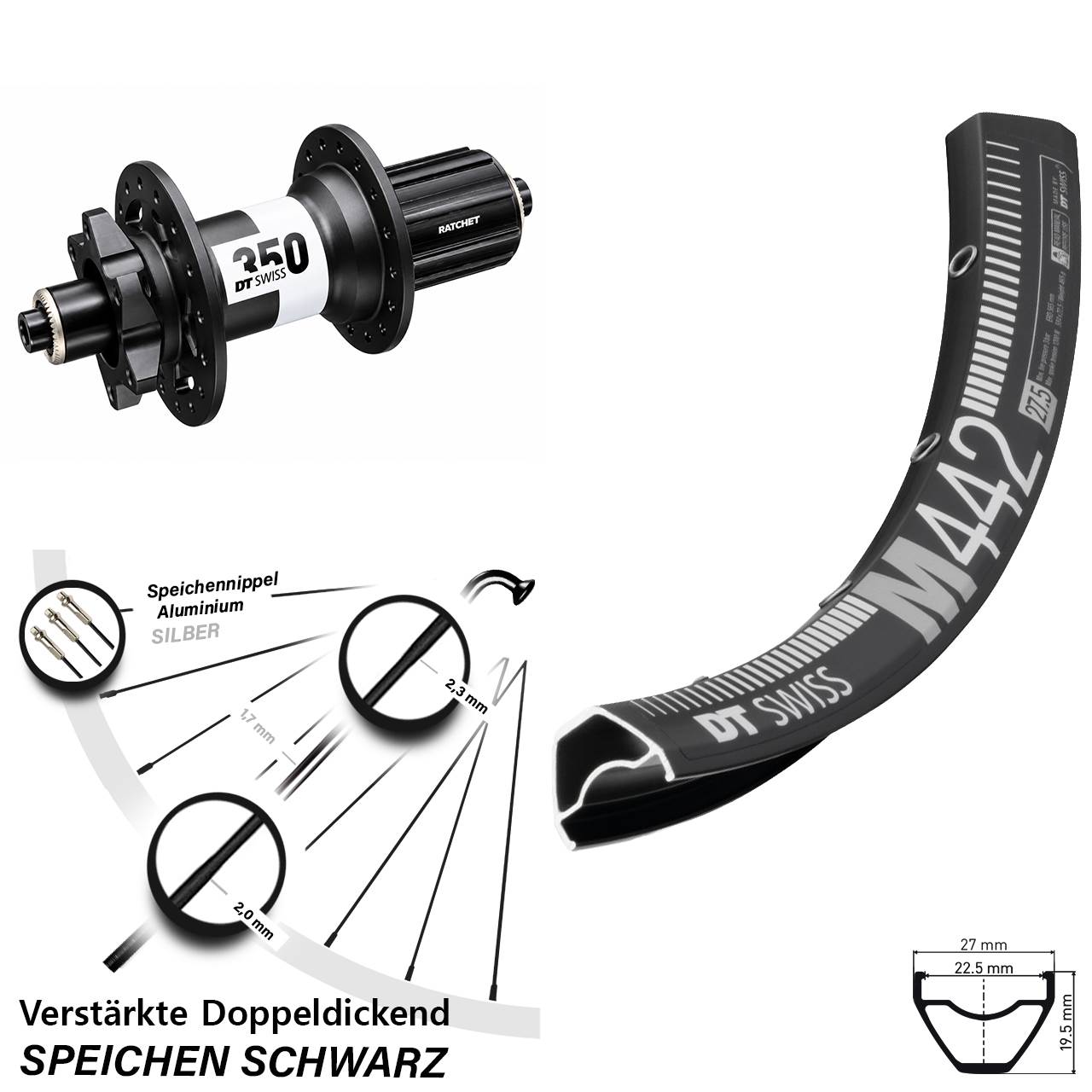 Disc Hinterrad 28-29 Zoll DT Swiss M 442-350 8-11 fach für Schnellspanner