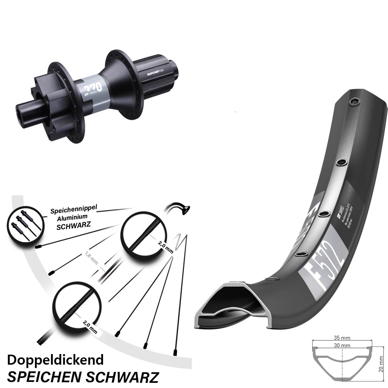 27,5 Zoll DT Swiss F572-370 Disc Hinterrad 12x142 8-11 fach