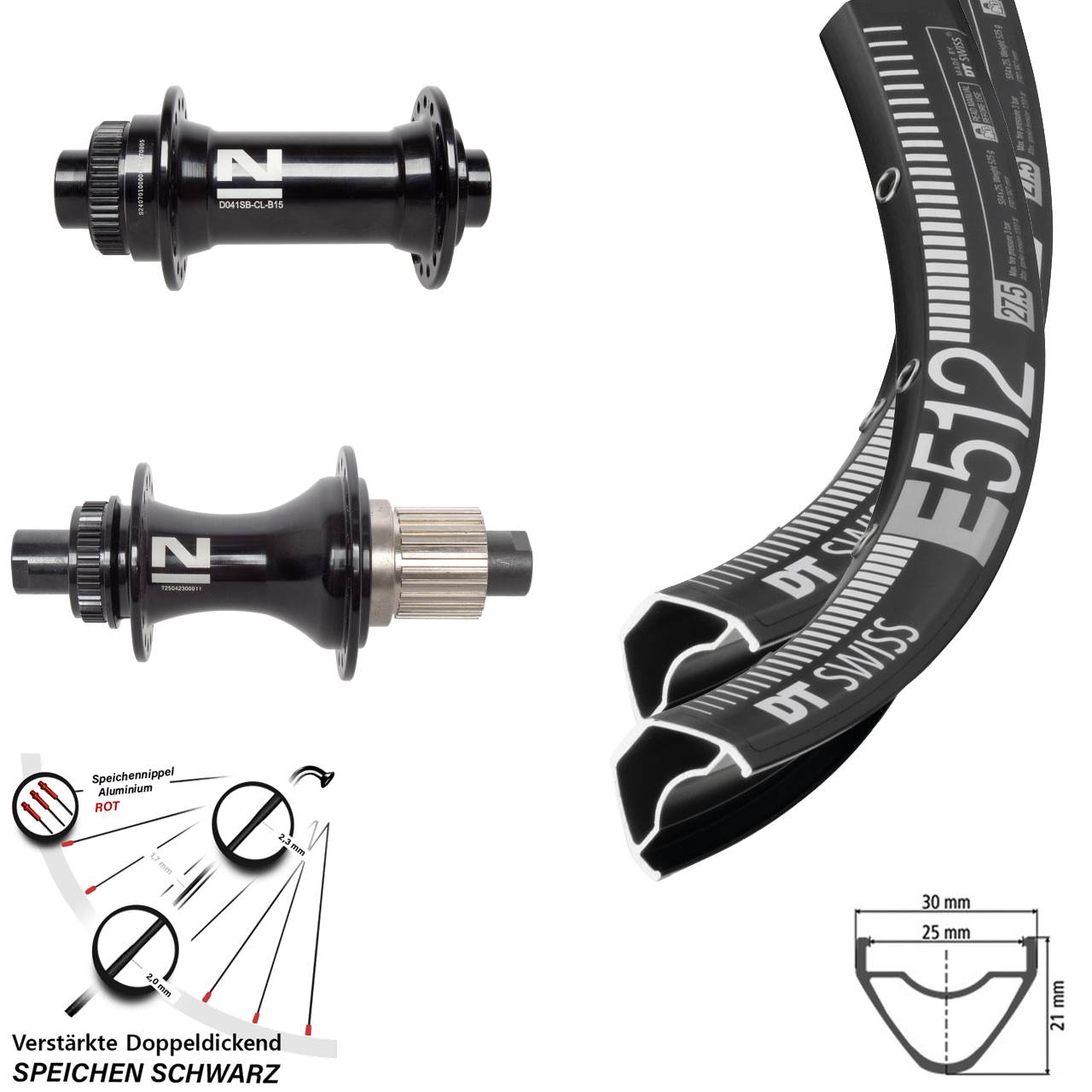 Disc Laufradsatz 27,5 Zoll DT Swiss E512 Novatec D041SB D462 Micro Spline Boost