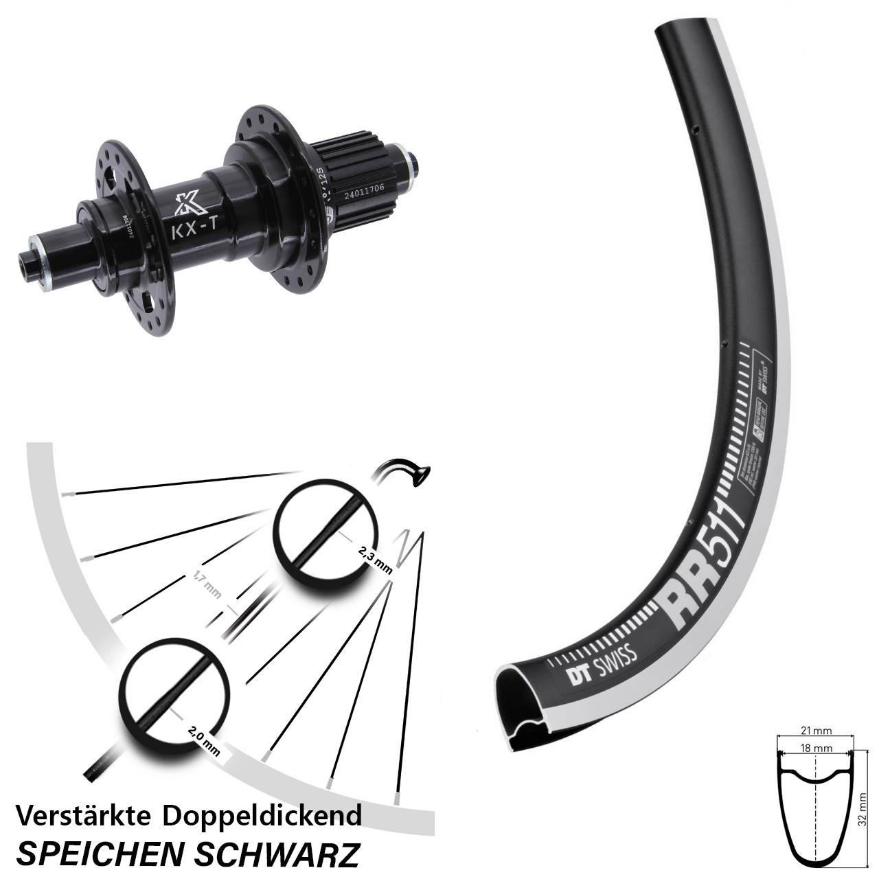 Hinterrad für Schnellspanner 28 Zoll DT Swiss RR511 KX-T Shimano Micro Spline