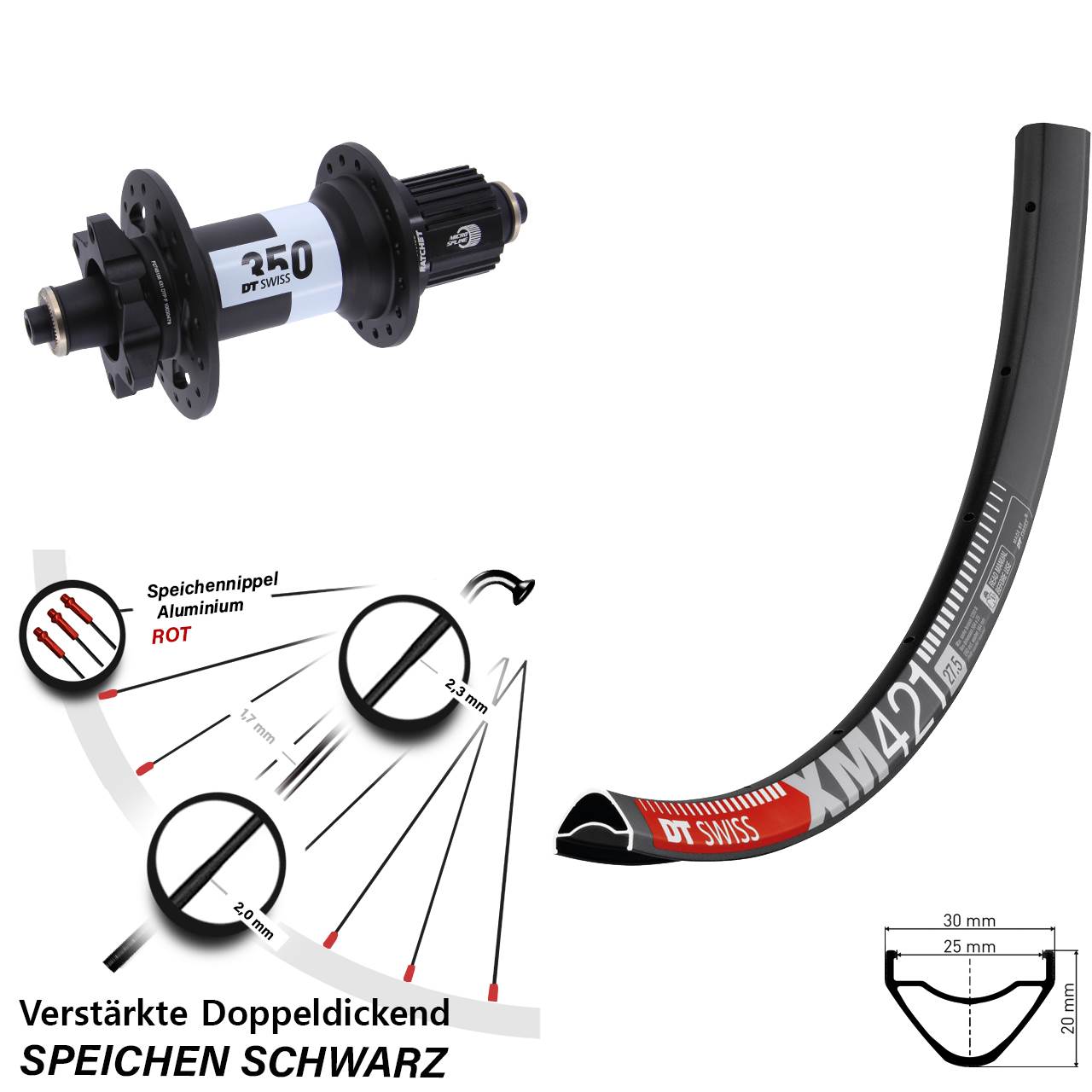 Disc Hinterrad QR 27,5 Zoll DT Swiss XM421-350 Shimano Micro Spline