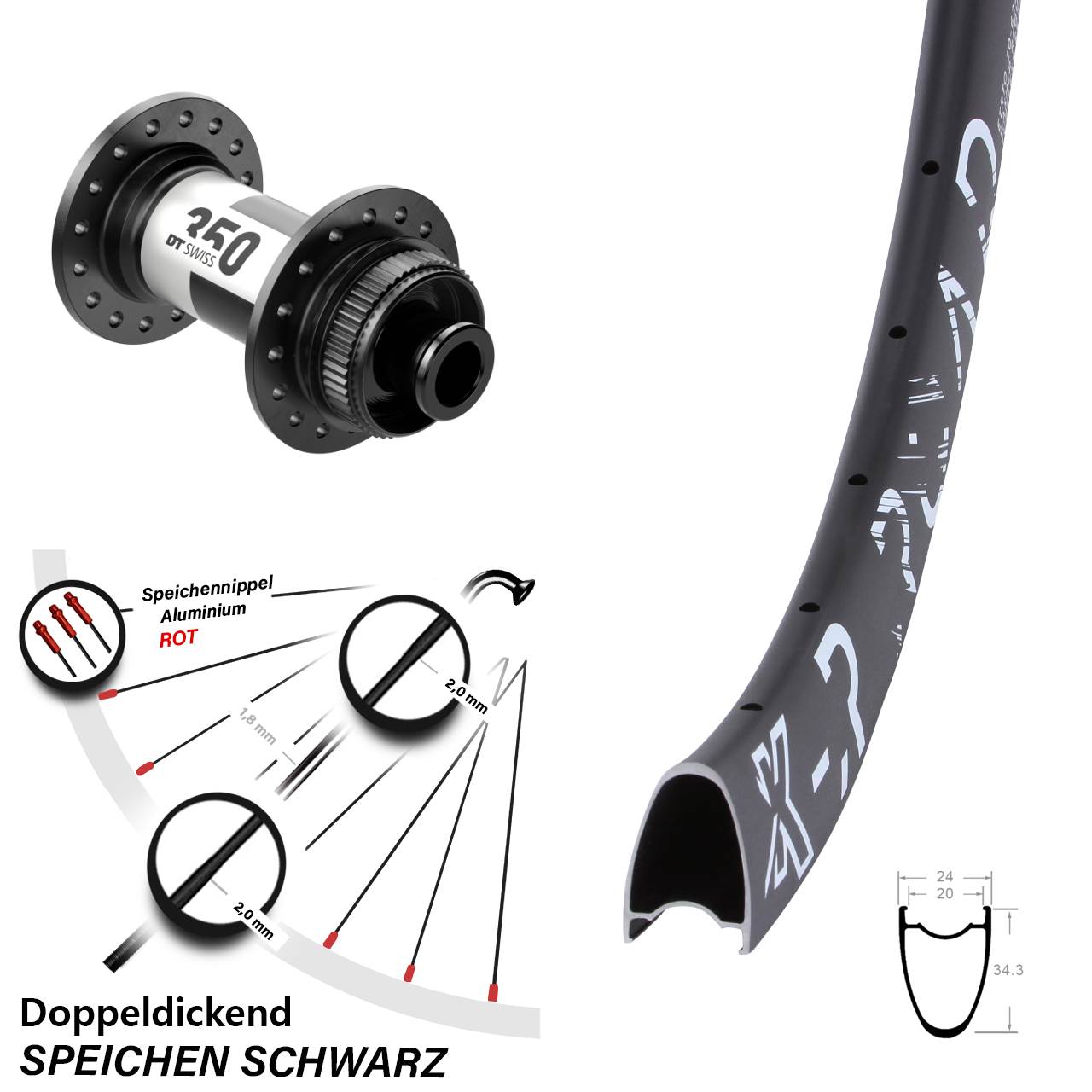 Laufrad 28 Zoll KX-R Road DT Swiss 350 12x100 Centerlock