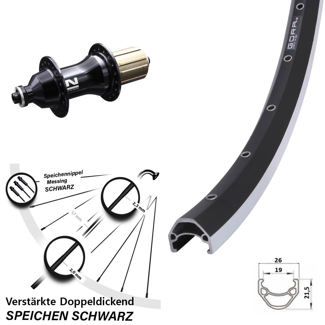 28 Zoll Gora 19 Novatec F162SB Hinterrad QR 8-12 fach HG