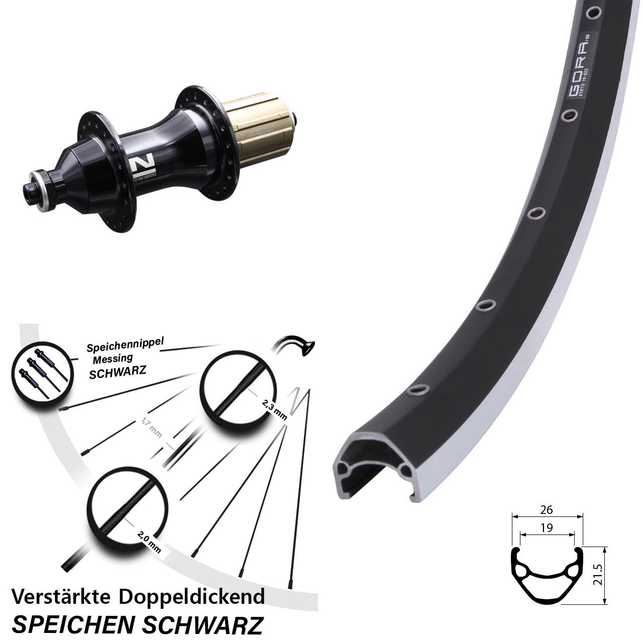 28 Zoll Gora 19 Novatec F162SB Hinterrad QR 8-12 fach HG