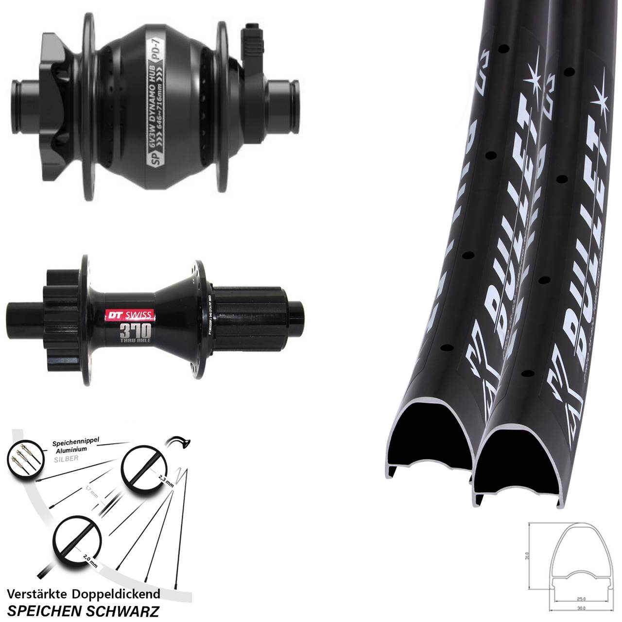Laufradsatz 6-Loch 29 Zoll KX Bullet DT Swiss 370 Shutter PD-7 8-11 fach HG 12x100/142