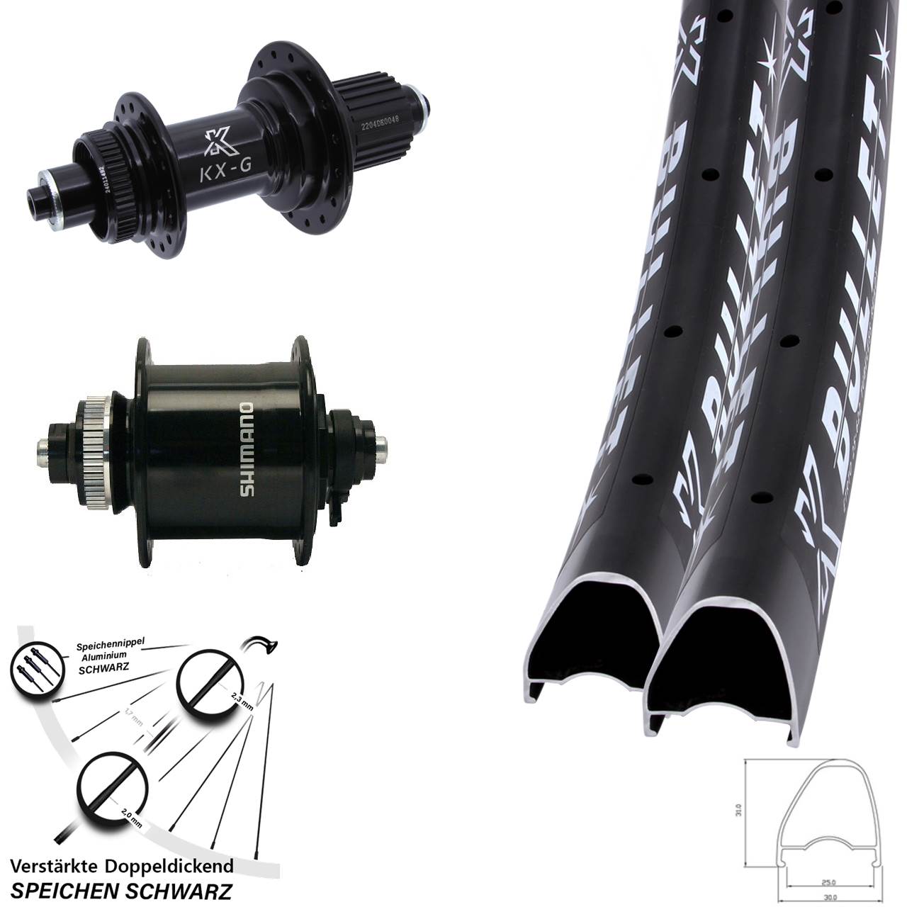 Disc Laufradsatz QR 29 Zoll KX-GS Bullet OS Heavy Duty Shimano DH-UR700-3D Micro Spline