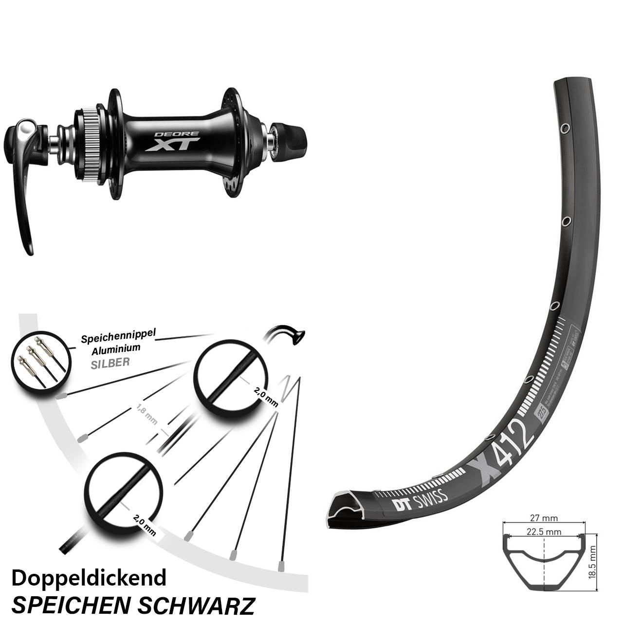 DT Swiss X412 Shimano HB-M8000 28-29 Zoll Disc Vorderrad QR