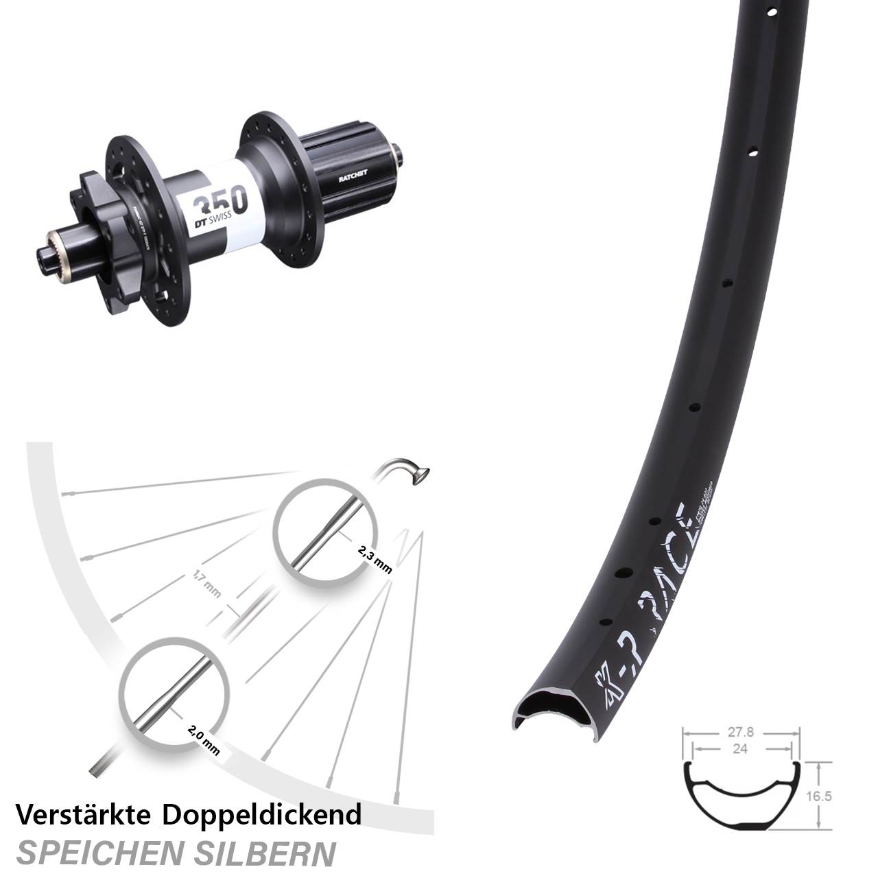 KX-R Race DT Swiss 350 Disc Hinterrad QR Boost 8-11 fach