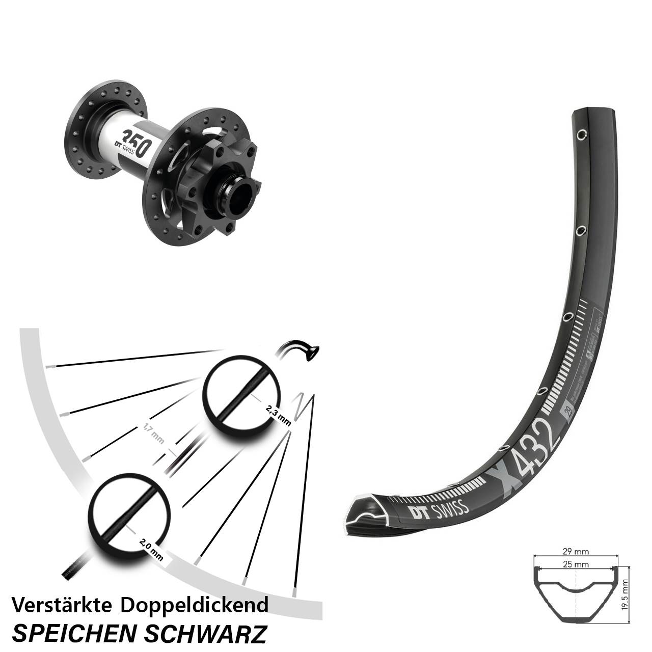 29 Zoll DT Swiss X 432-350 Vorderrad 6-Loch 15x100