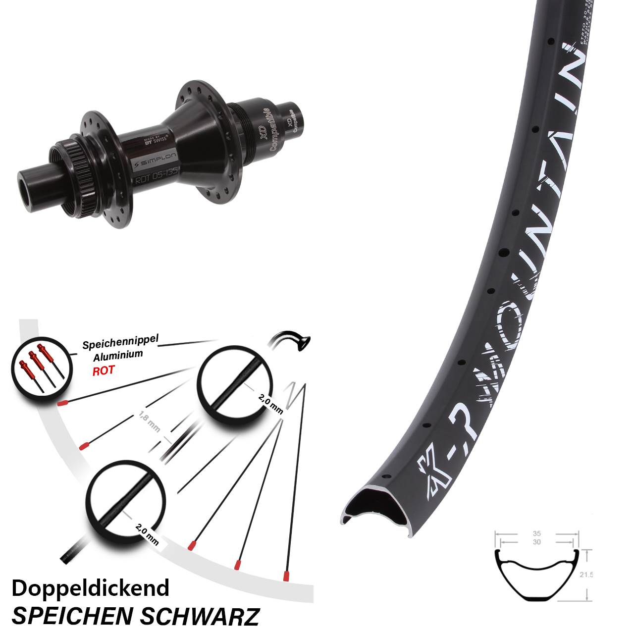 29 Zoll KX R Mountain DT Swiss 370 Centerlock Hinterrad 12x142 XD
