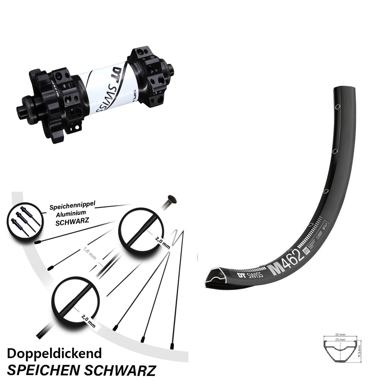 Vorderrad 29 Zoll DT Swiss M 462 Disc Nabe Straightpull X1900 6-Loch 5x100 mm